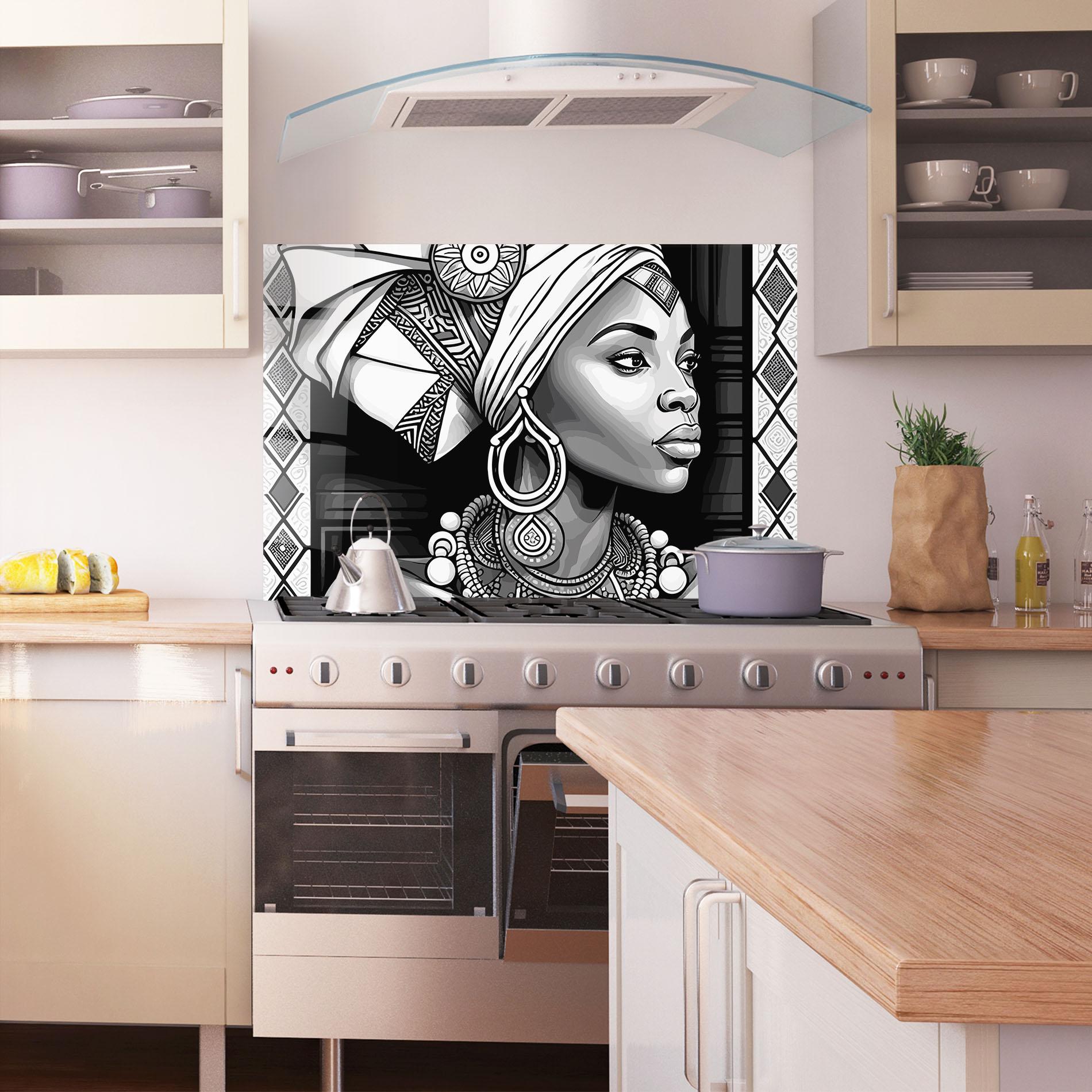 Panou Sticla Bucatarie African Lady mockup 1