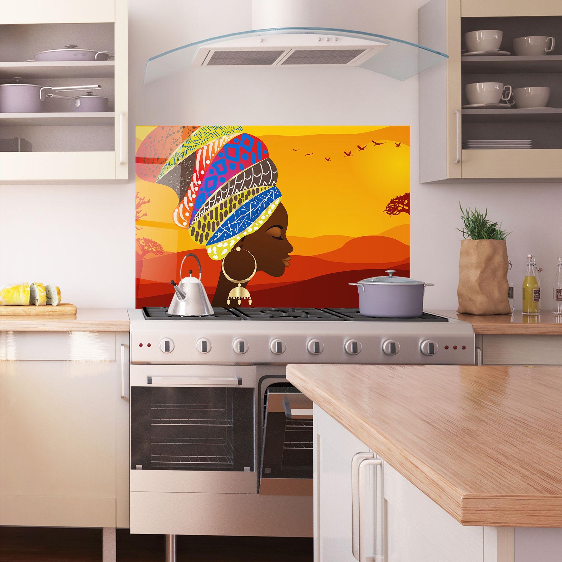 Panou Sticla Bucatarie African View Woman mockup 1