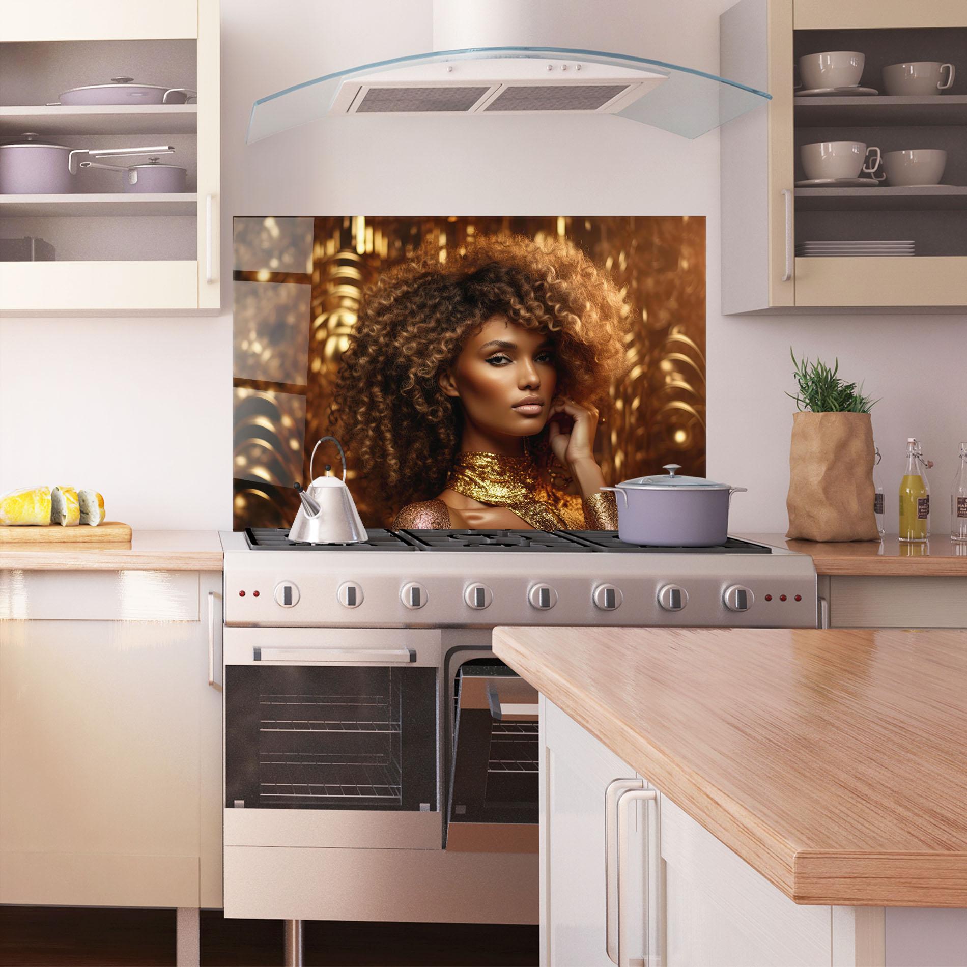 Panou Sticla Bucatarie Radiant Bronze Goddess mockup 1