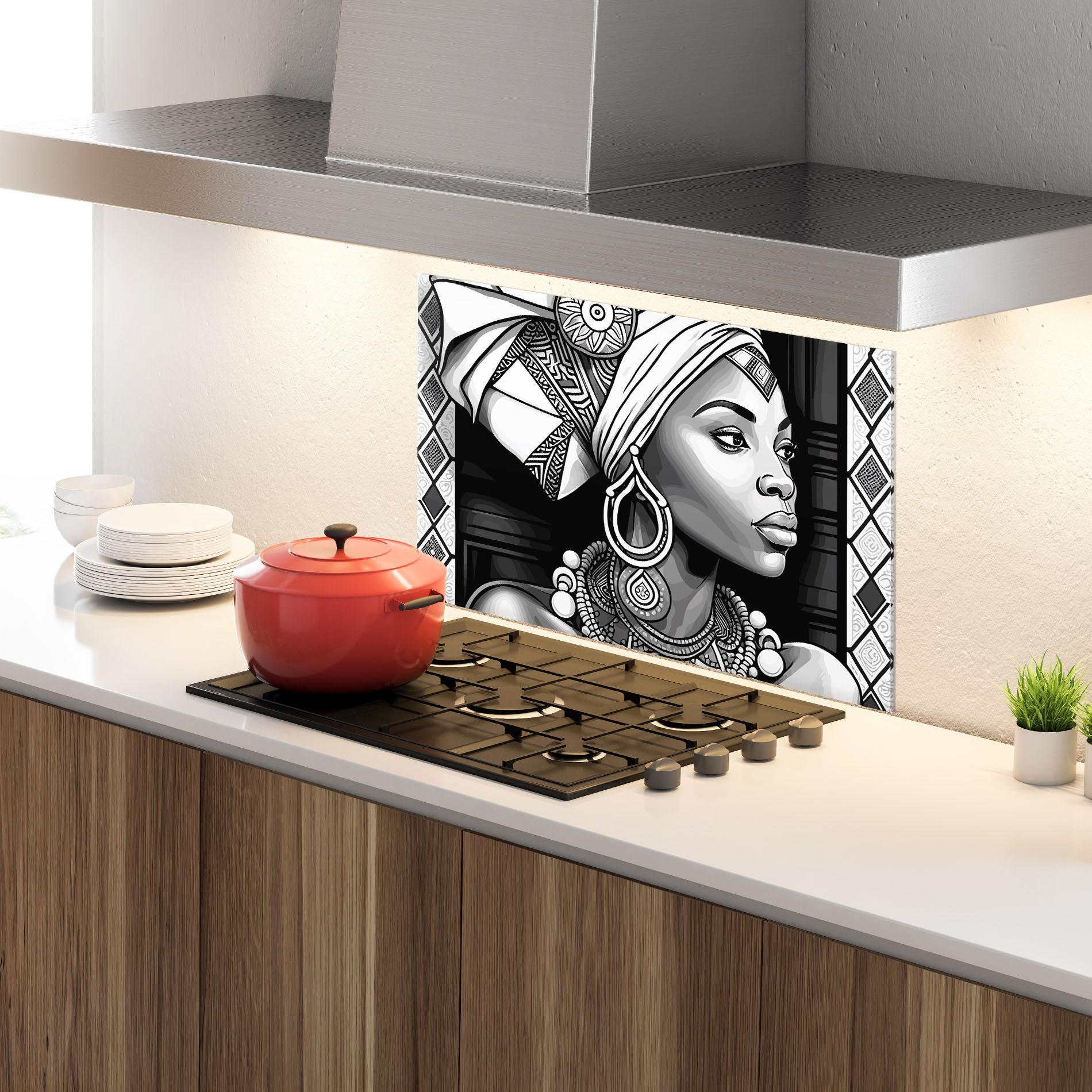 Panou Sticla Bucatarie African Lady mockup 4