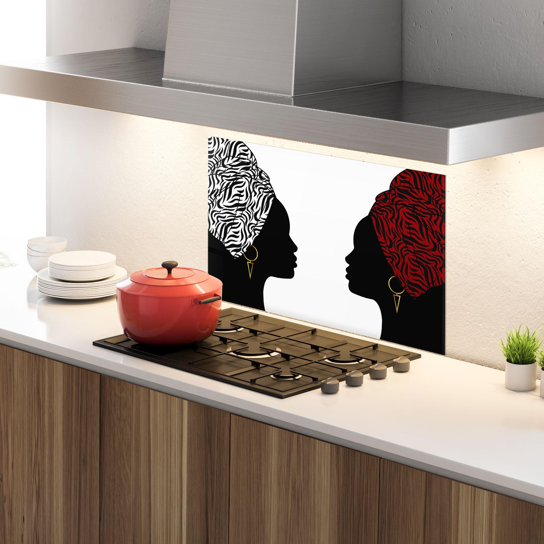 Panou Sticla Bucatarie African Woman Talk mockup 4