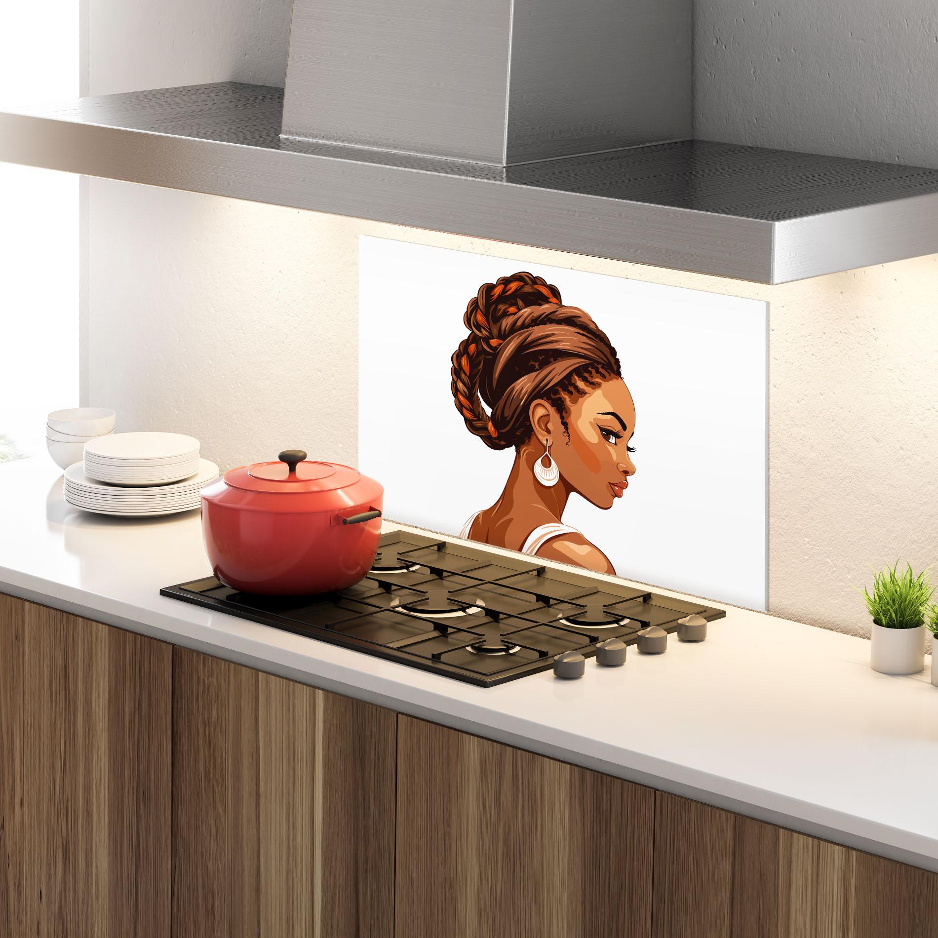 Panou Sticla Bucatarie Pretty African Lady mockup 4