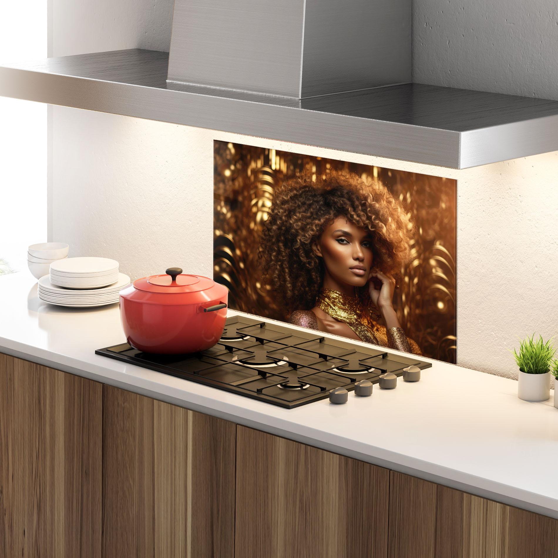 Panou Sticla Bucatarie Radiant Bronze Goddess mockup 4