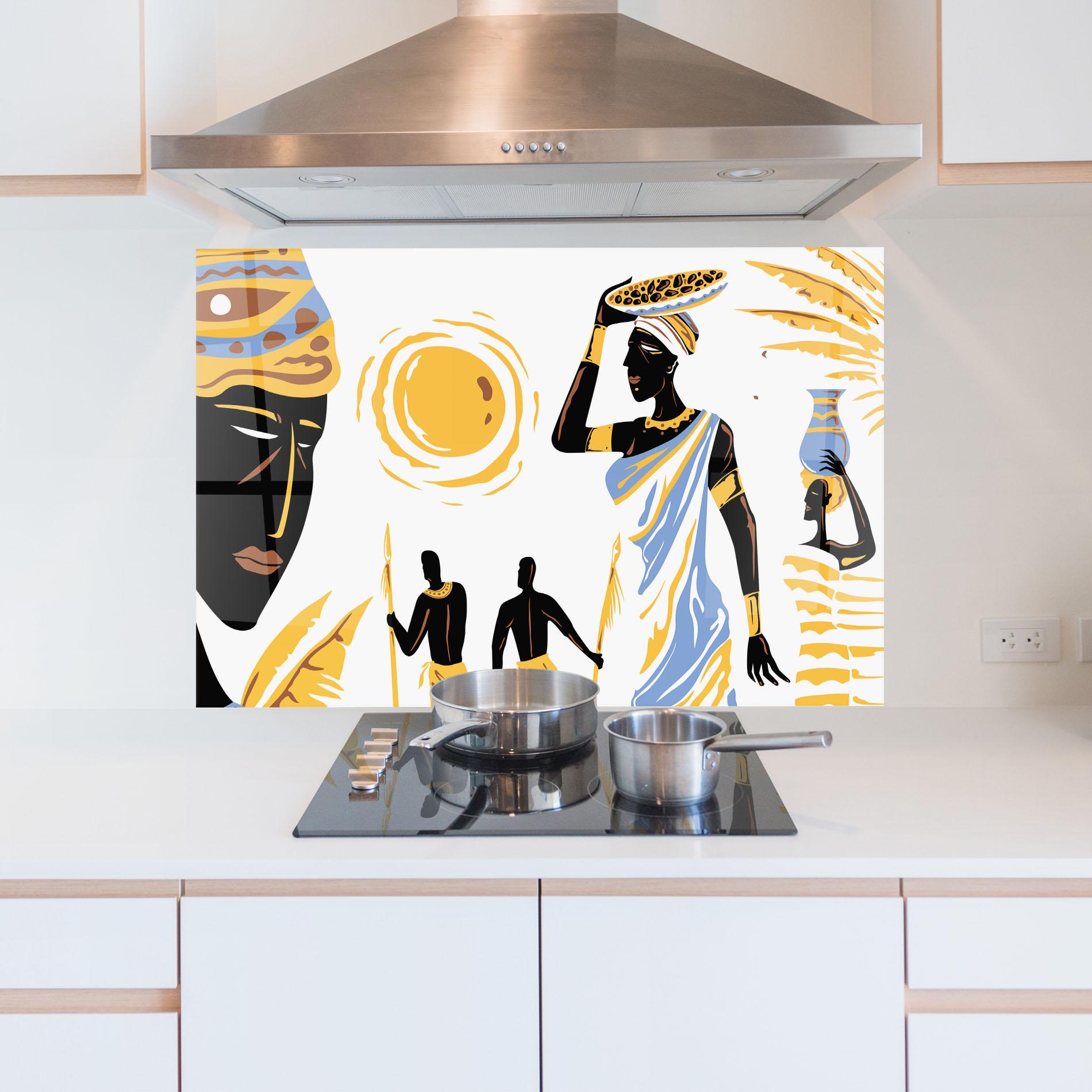 Panou Sticla Bucatarie African Drawing mockup 5