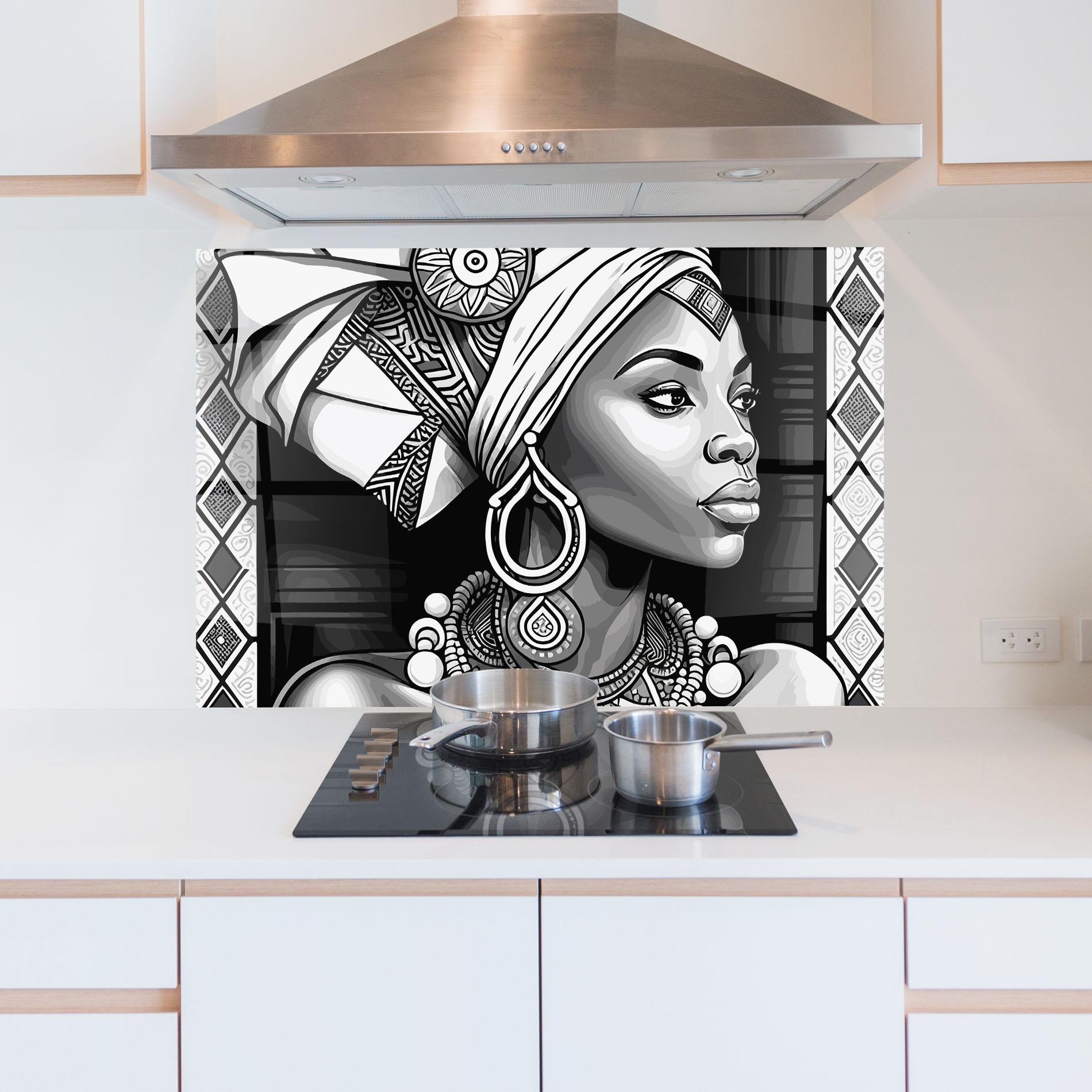 Panou Sticla Bucatarie African Lady mockup 5