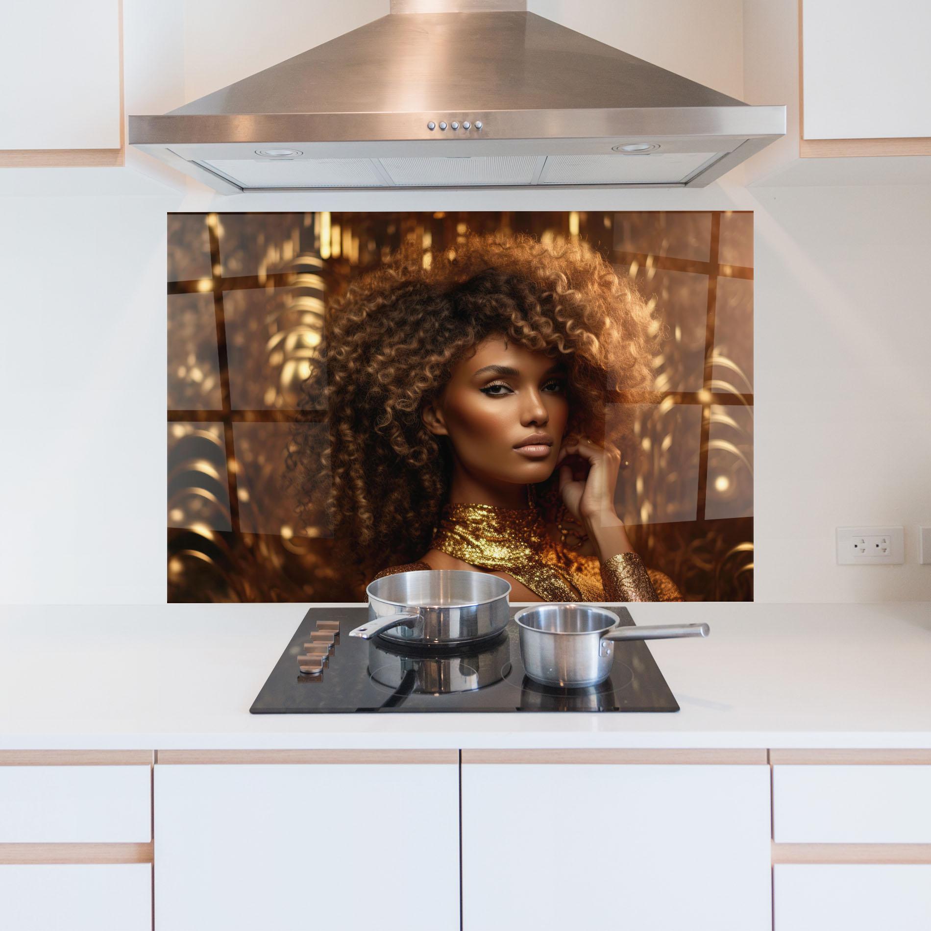 Panou Sticla Bucatarie Radiant Bronze Goddess mockup 5