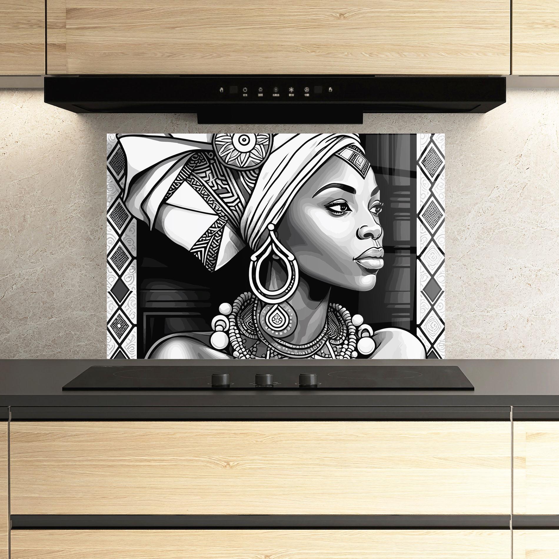 Panou Sticla Bucatarie African Lady mockup 3