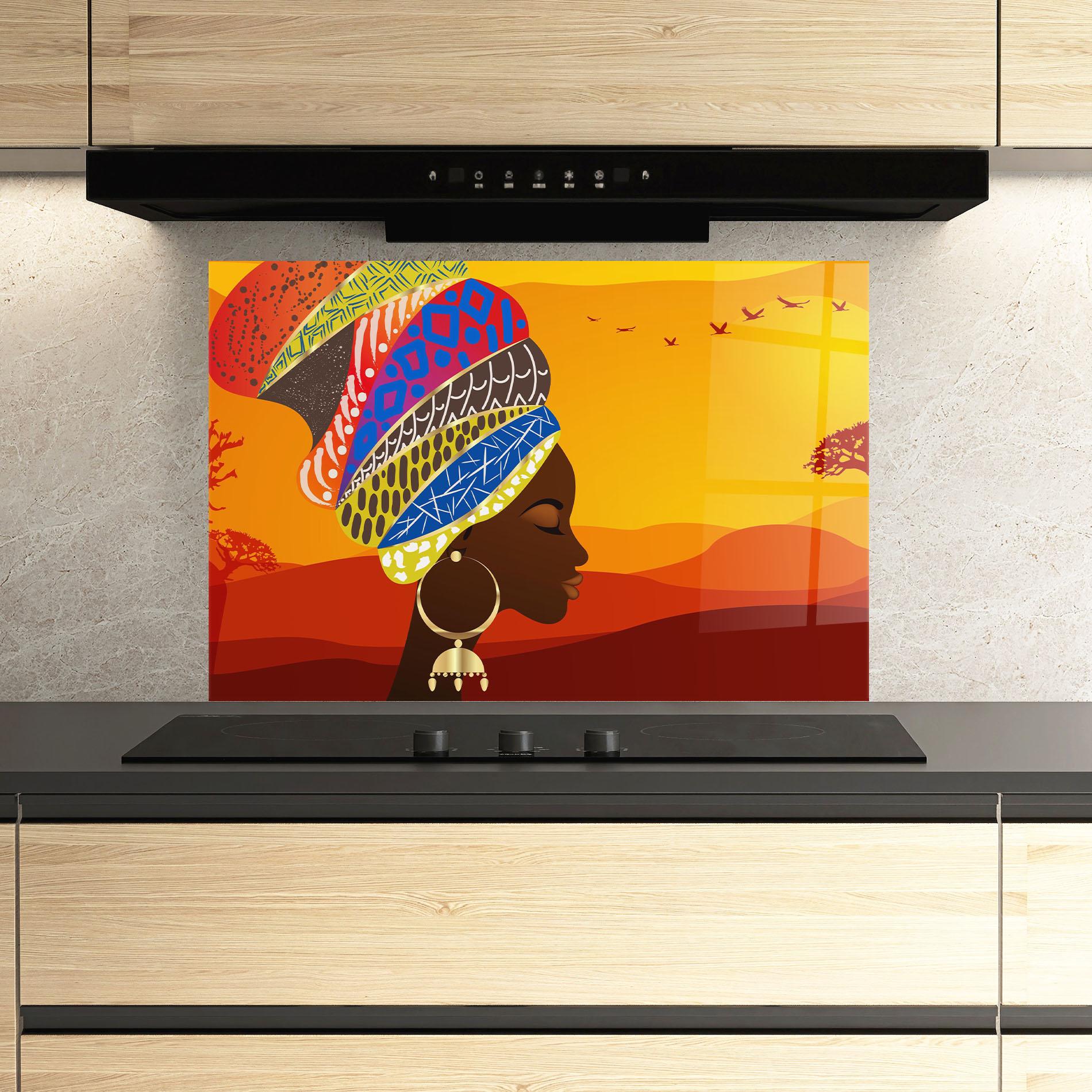Panou Sticla Bucatarie African View Woman mockup 3