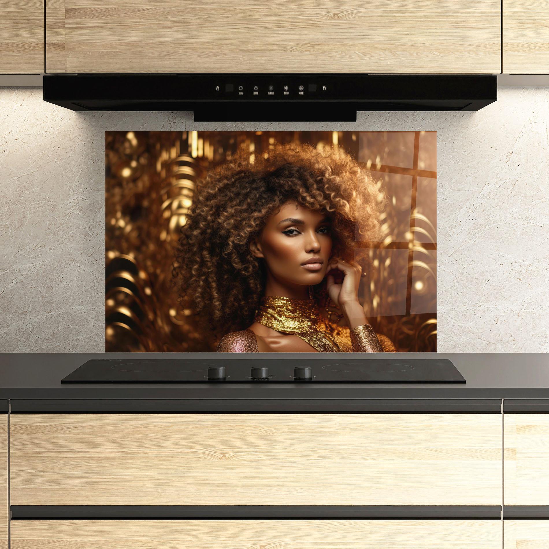 Panou Sticla Bucatarie Radiant Bronze Goddess mockup 3