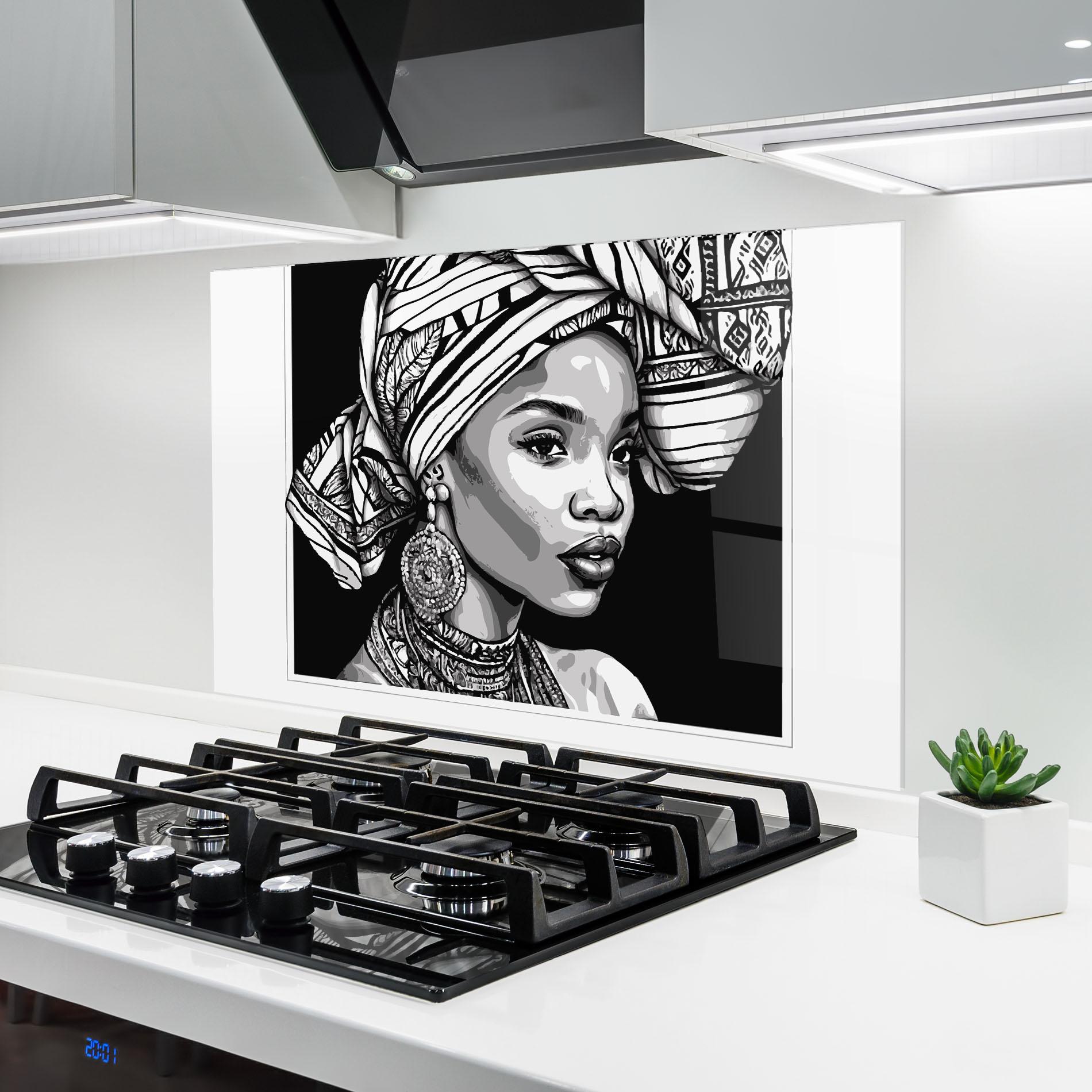 Panou Sticla Bucatarie Beautiful African Lady mockup 6