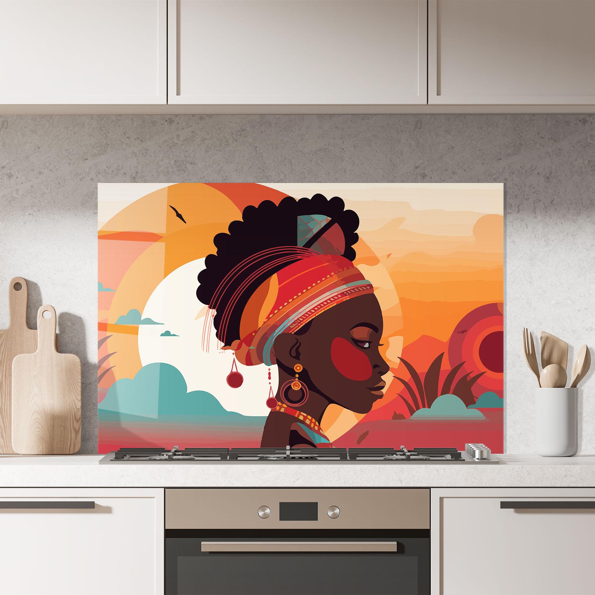 Panou Sticla Bucatarie African Lady Art mockup 7