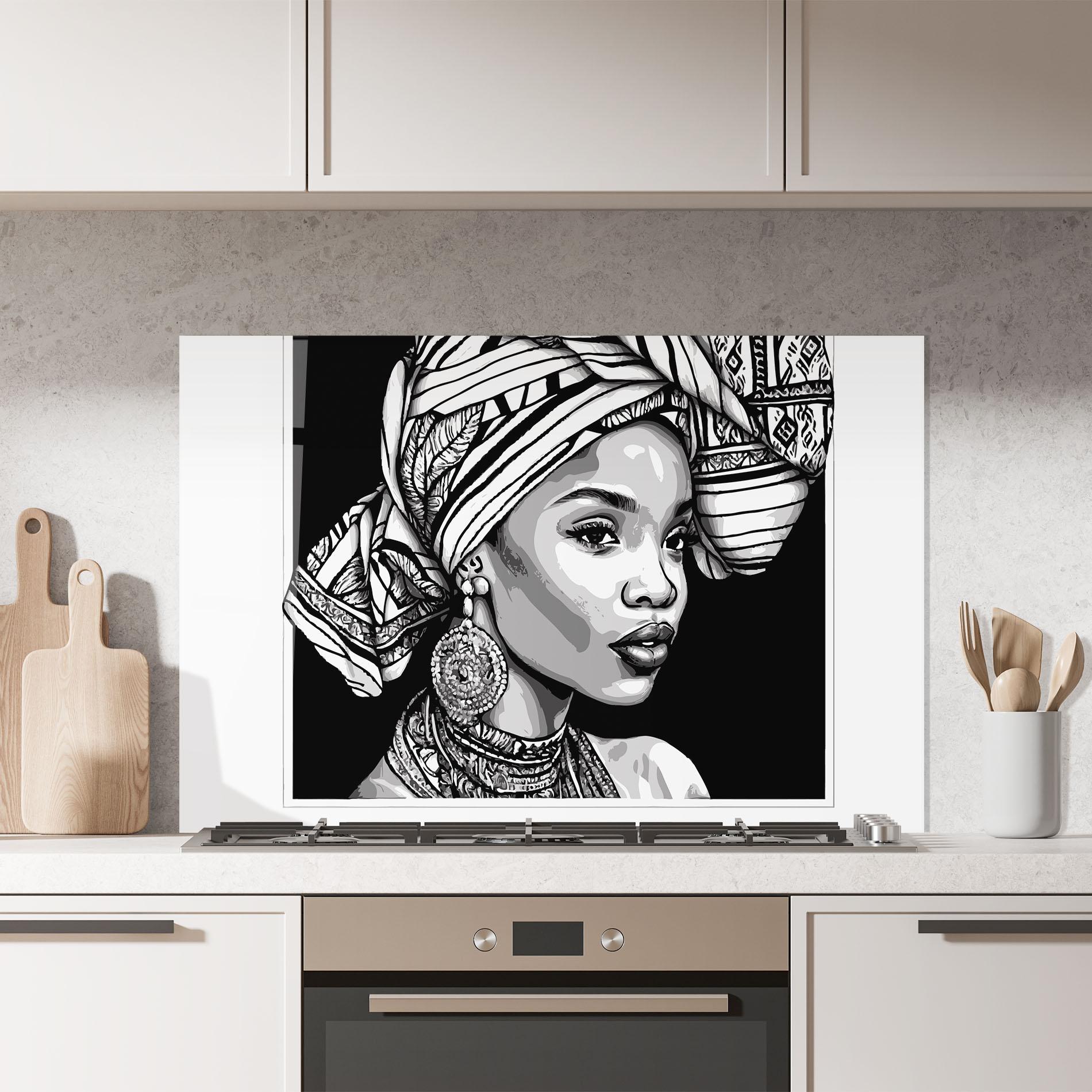 Panou Sticla Bucatarie Beautiful African Lady mockup 7