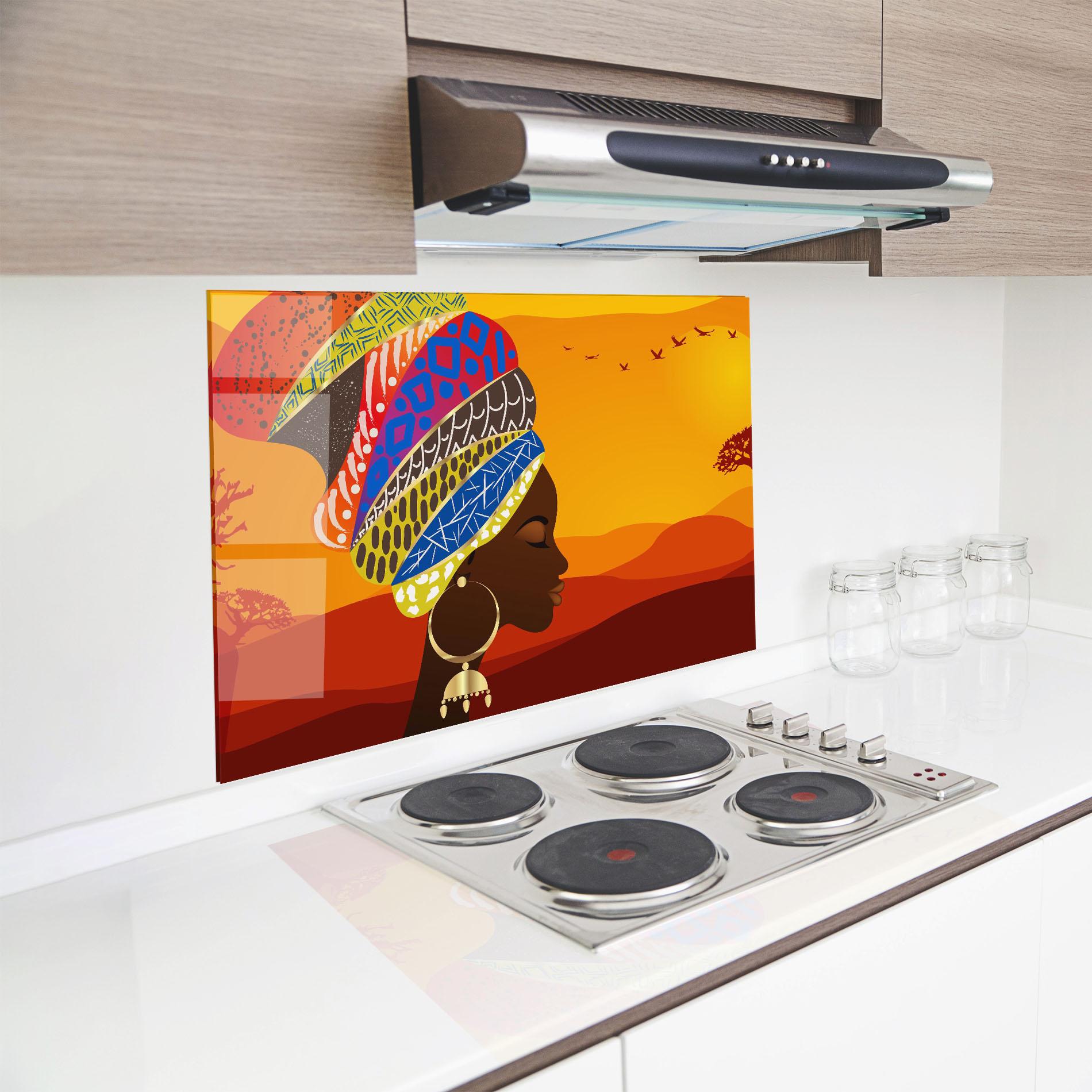 Panou Sticla Bucatarie African View Woman mockup 8