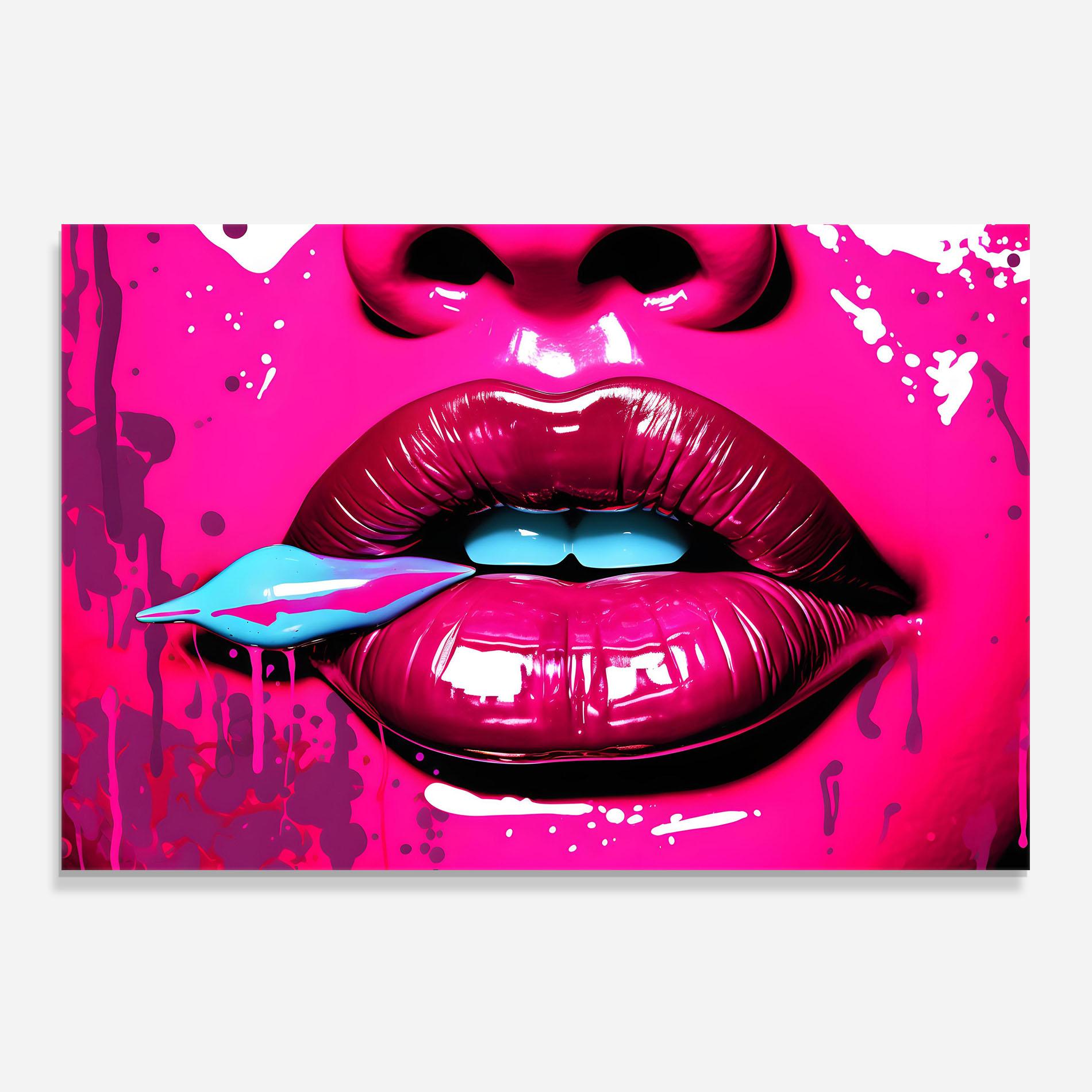Panou Sticla Bucatarie Dark Pink Lips Art mockup 0