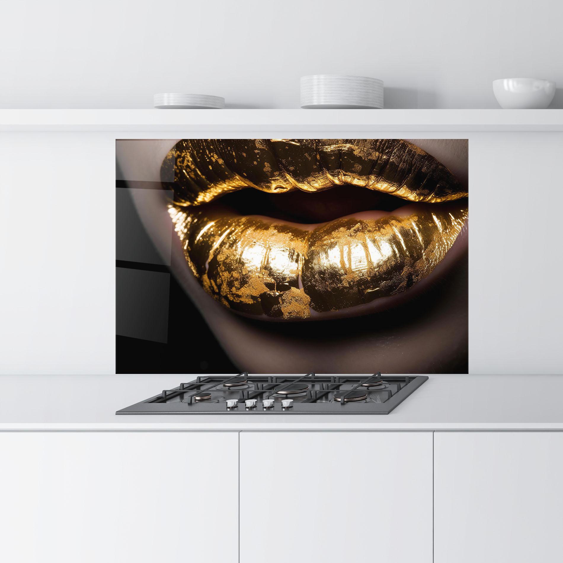 Panou Sticla Bucatarie Big Gold Lips mockup 9