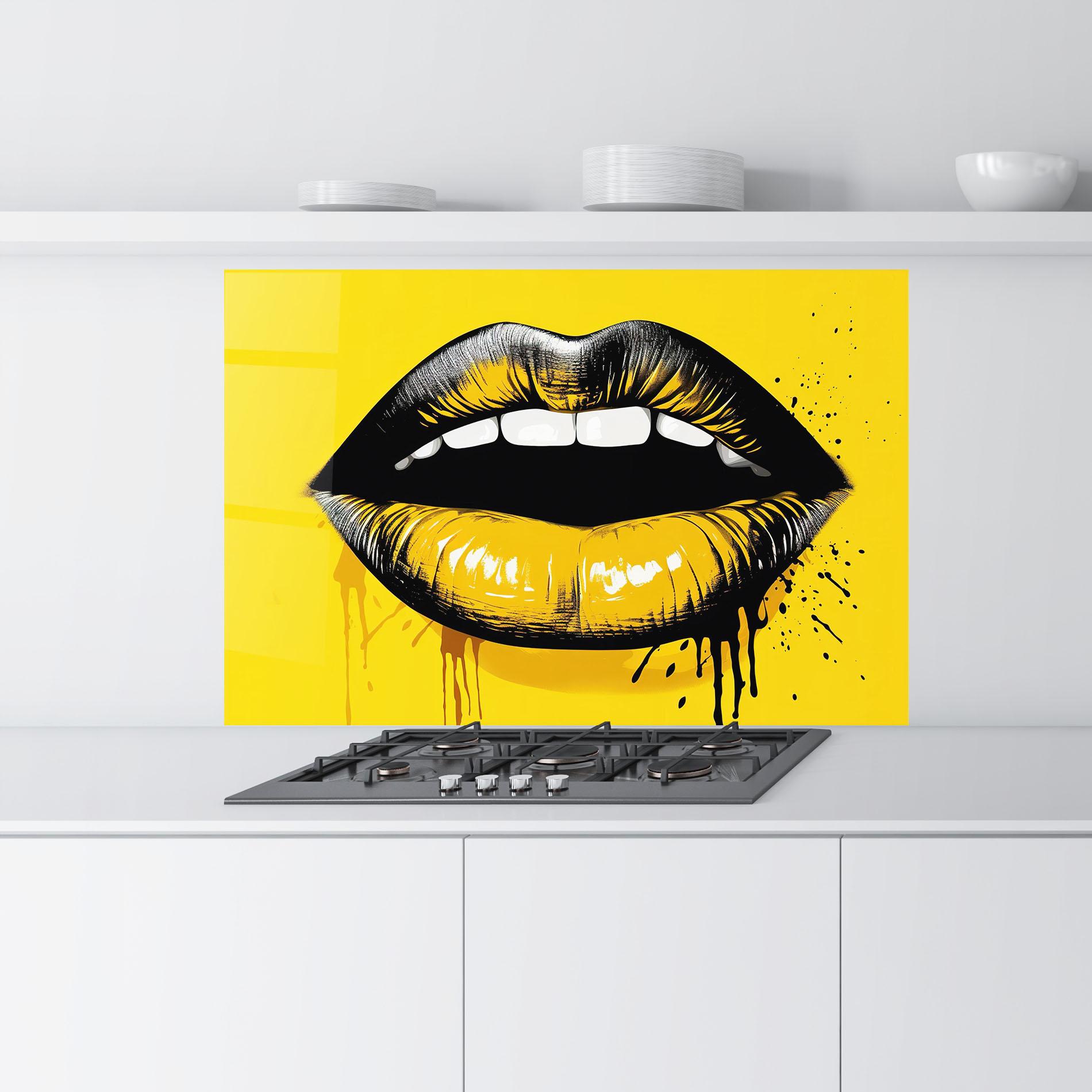 Panou Sticla Bucatarie Black Yellow Lips mockup 9