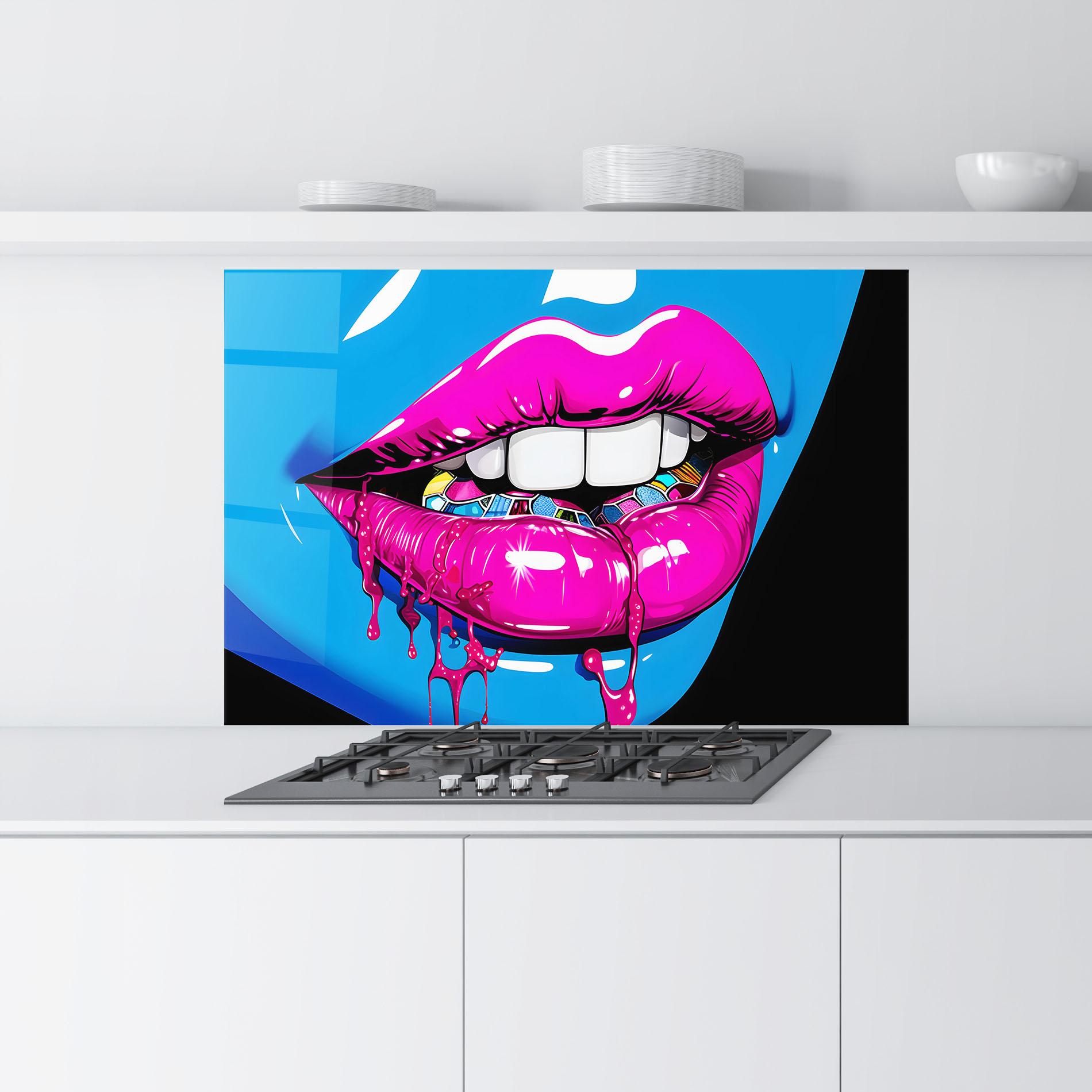 Panou Sticla Bucatarie Blue Pink Lips Art mockup 9