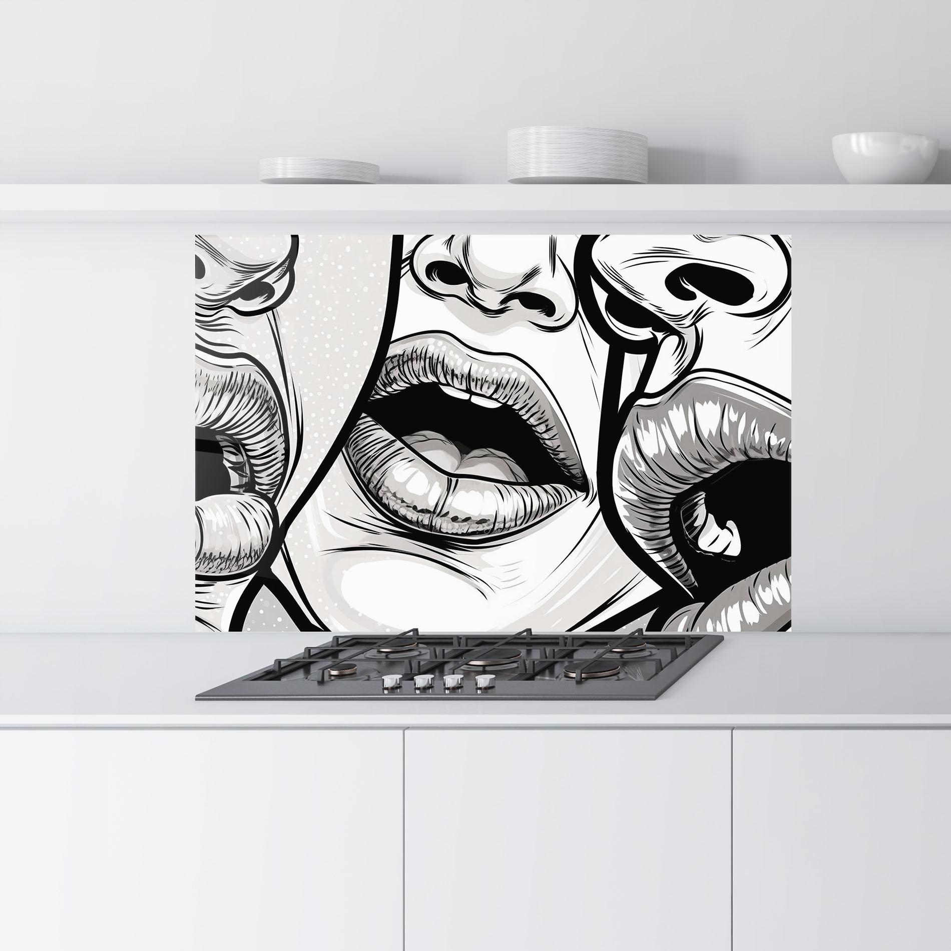 Panou Sticla Bucatarie Comic Book Lips mockup 9