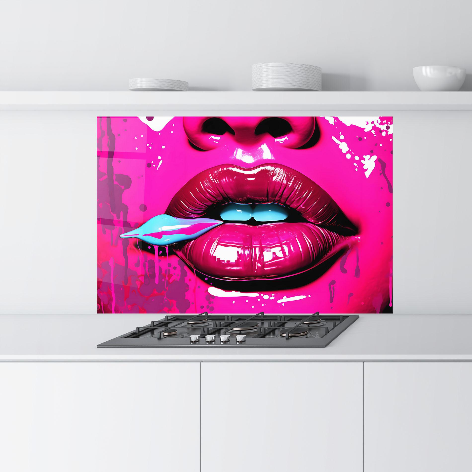 Panou Sticla Bucatarie Dark Pink Lips Art mockup 9
