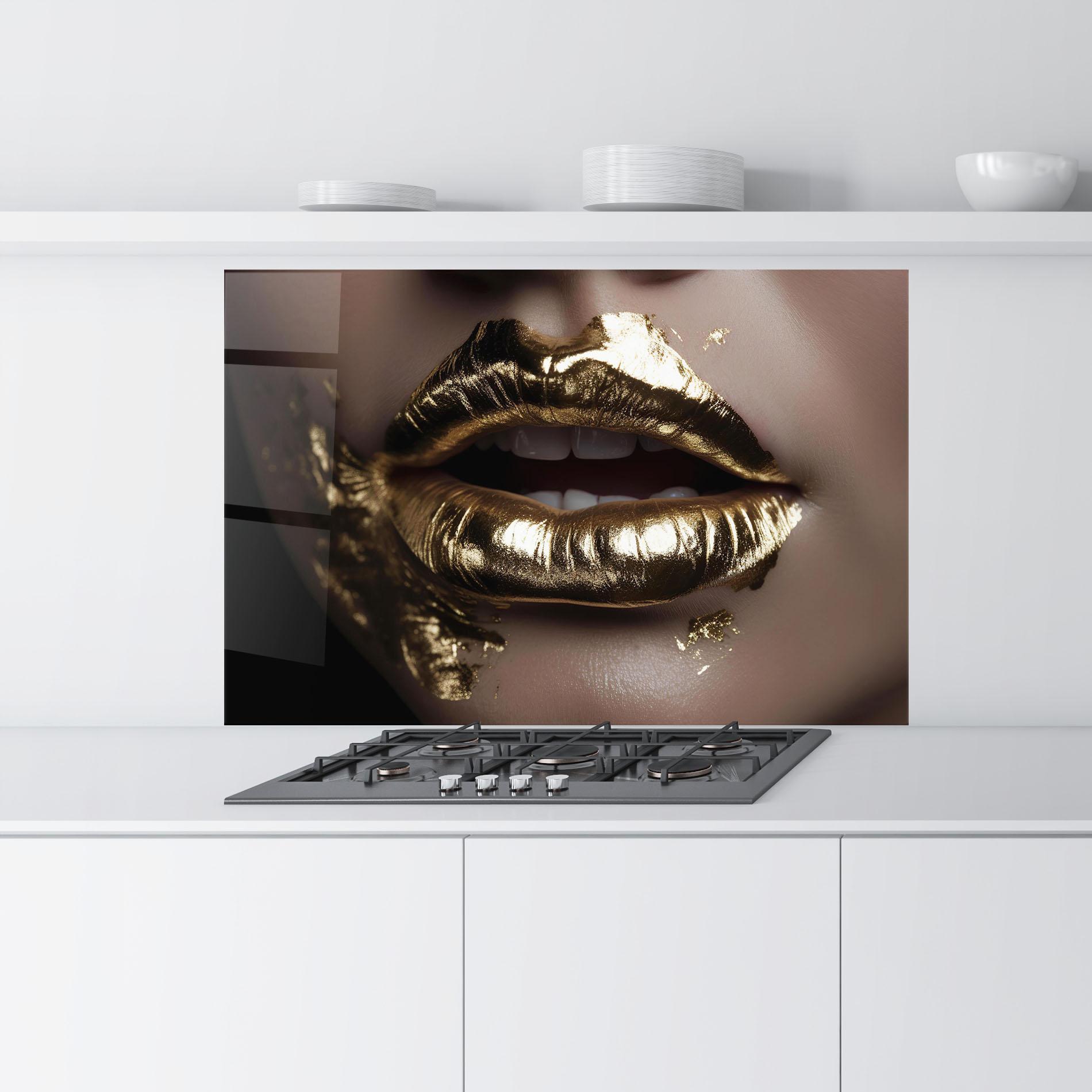Panou Sticla Bucatarie Gold Lips mockup 9