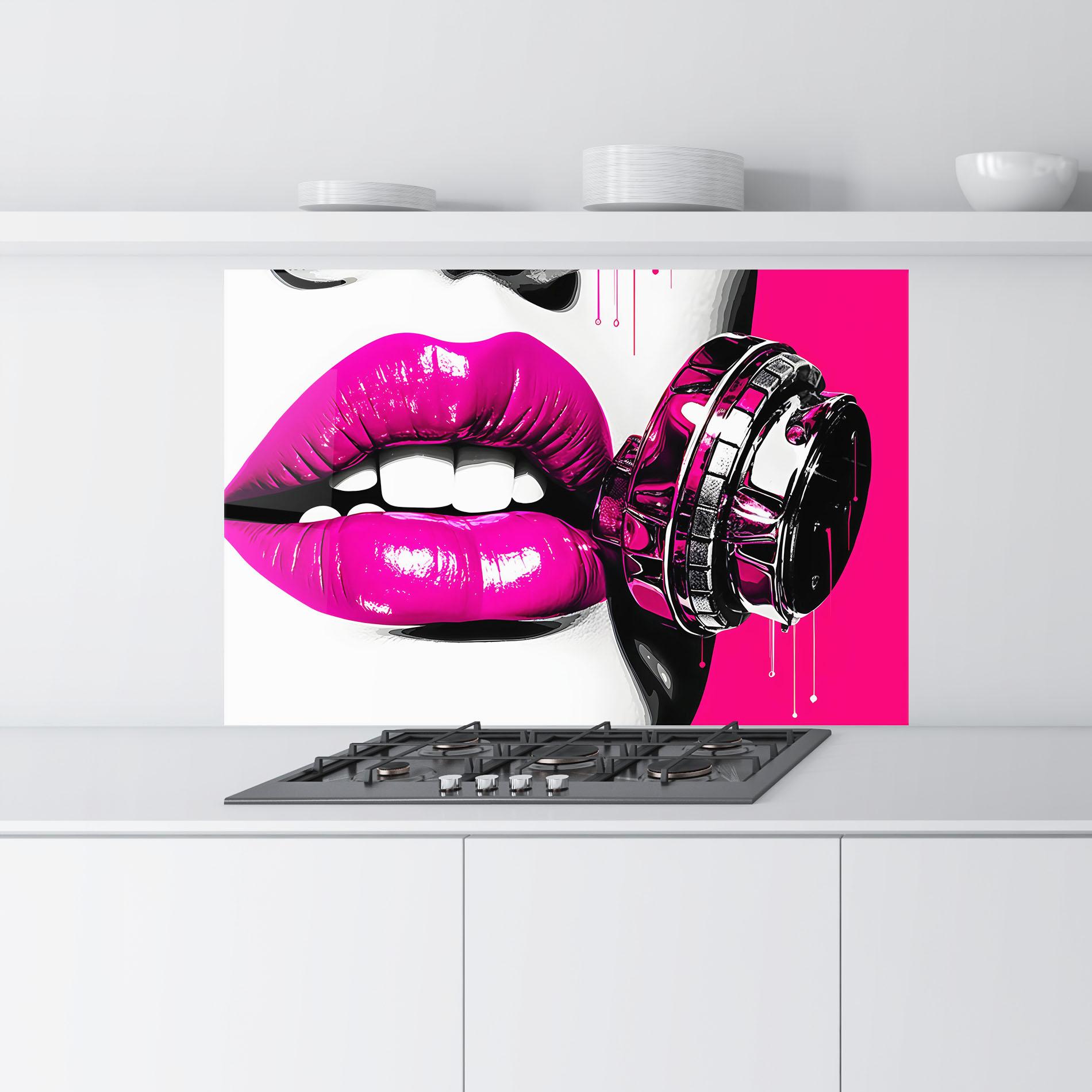 Panou Sticla Bucatarie Hot Pink Lips mockup 9