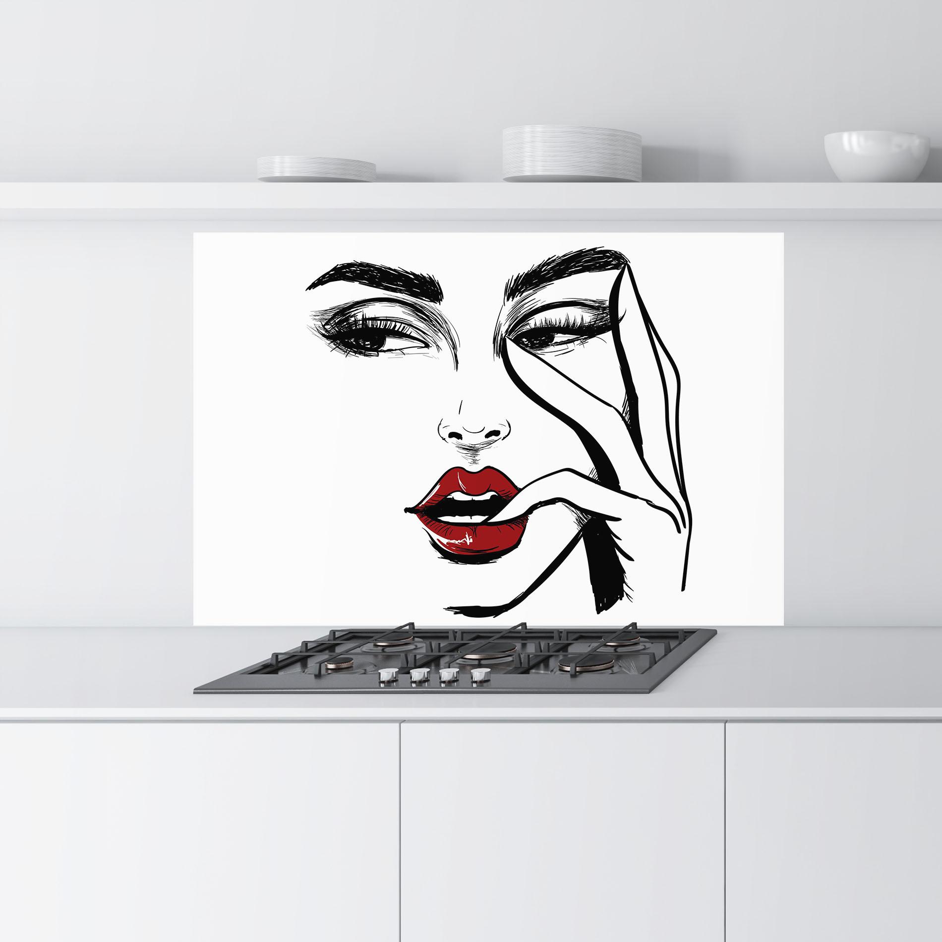 Panou Sticla Bucatarie Red Lips Looking mockup 9