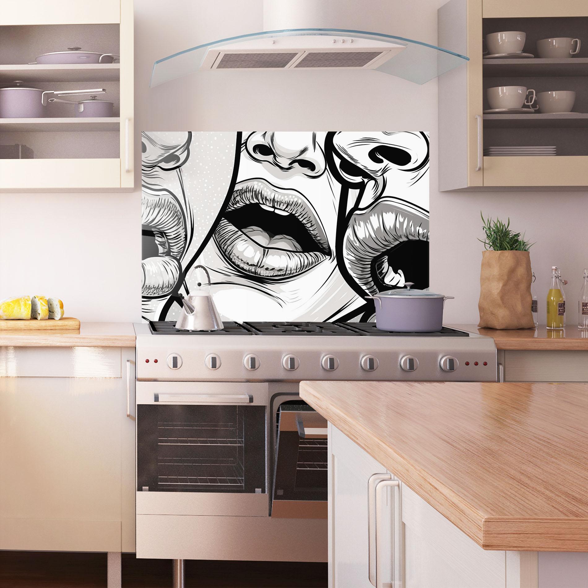 Panou Sticla Bucatarie Comic Book Lips mockup 1