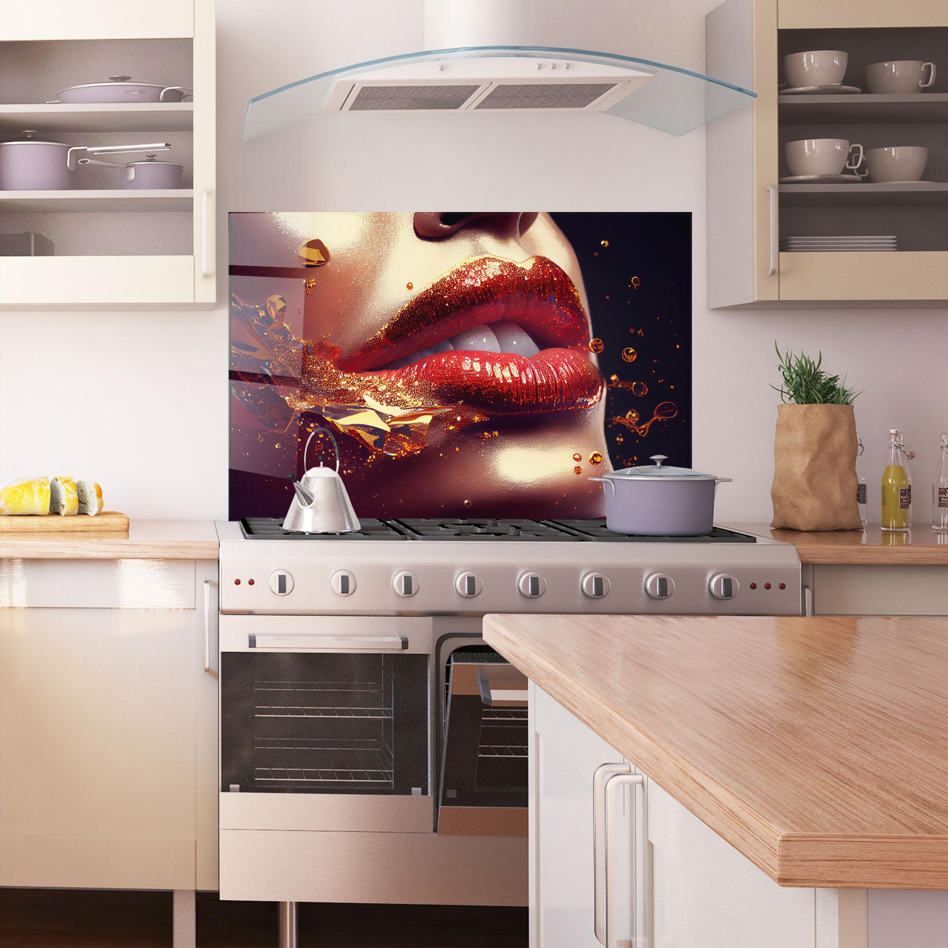 Panou Sticla Bucatarie Gold Glitter Lips mockup 1