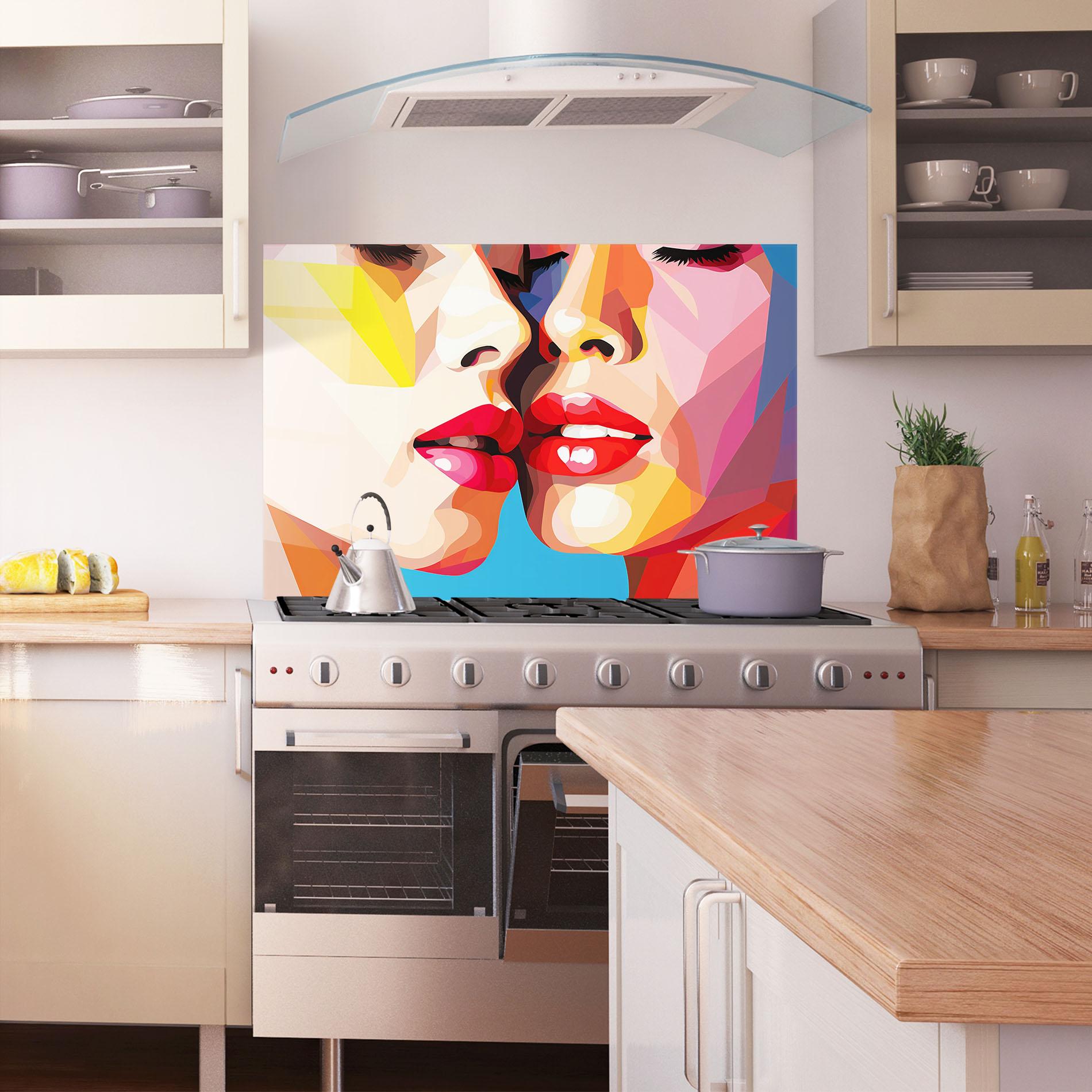 Panou Sticla Bucatarie Lips Kissing mockup 1