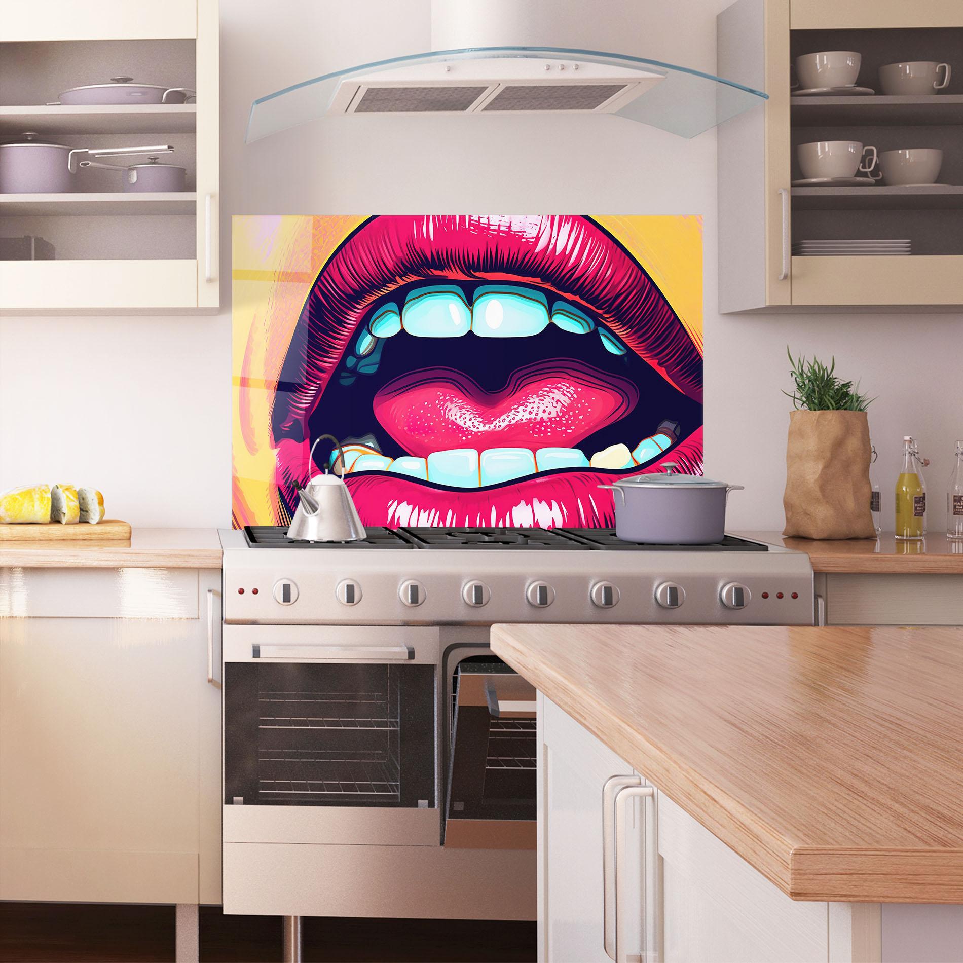 Panou Sticla Bucatarie Lips Pop Art mockup 1