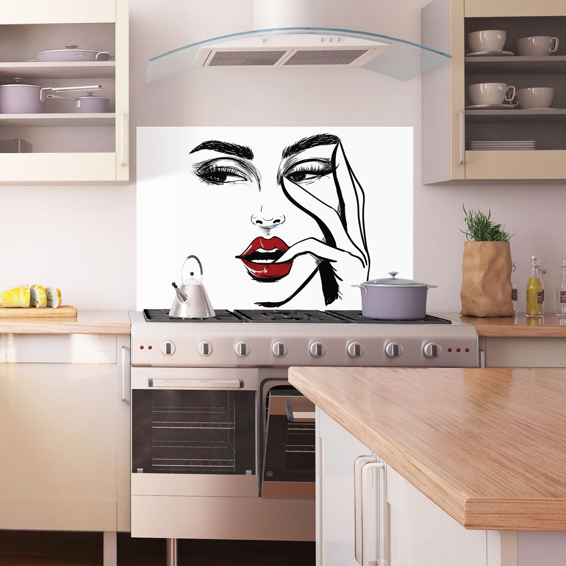 Panou Sticla Bucatarie Red Lips Looking mockup 1