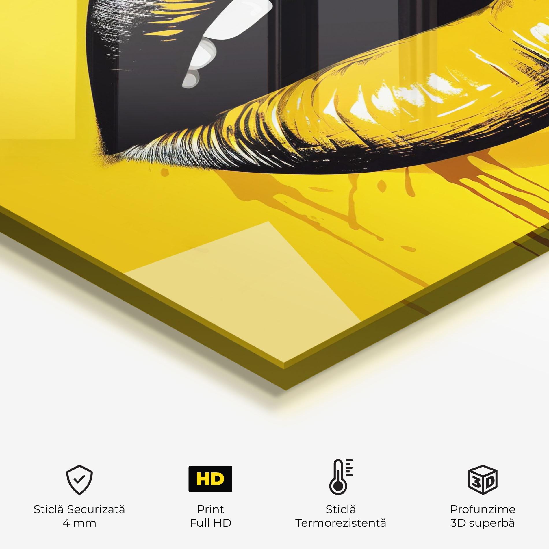 Panou Sticla Bucatarie Black Yellow Lips mockup 2