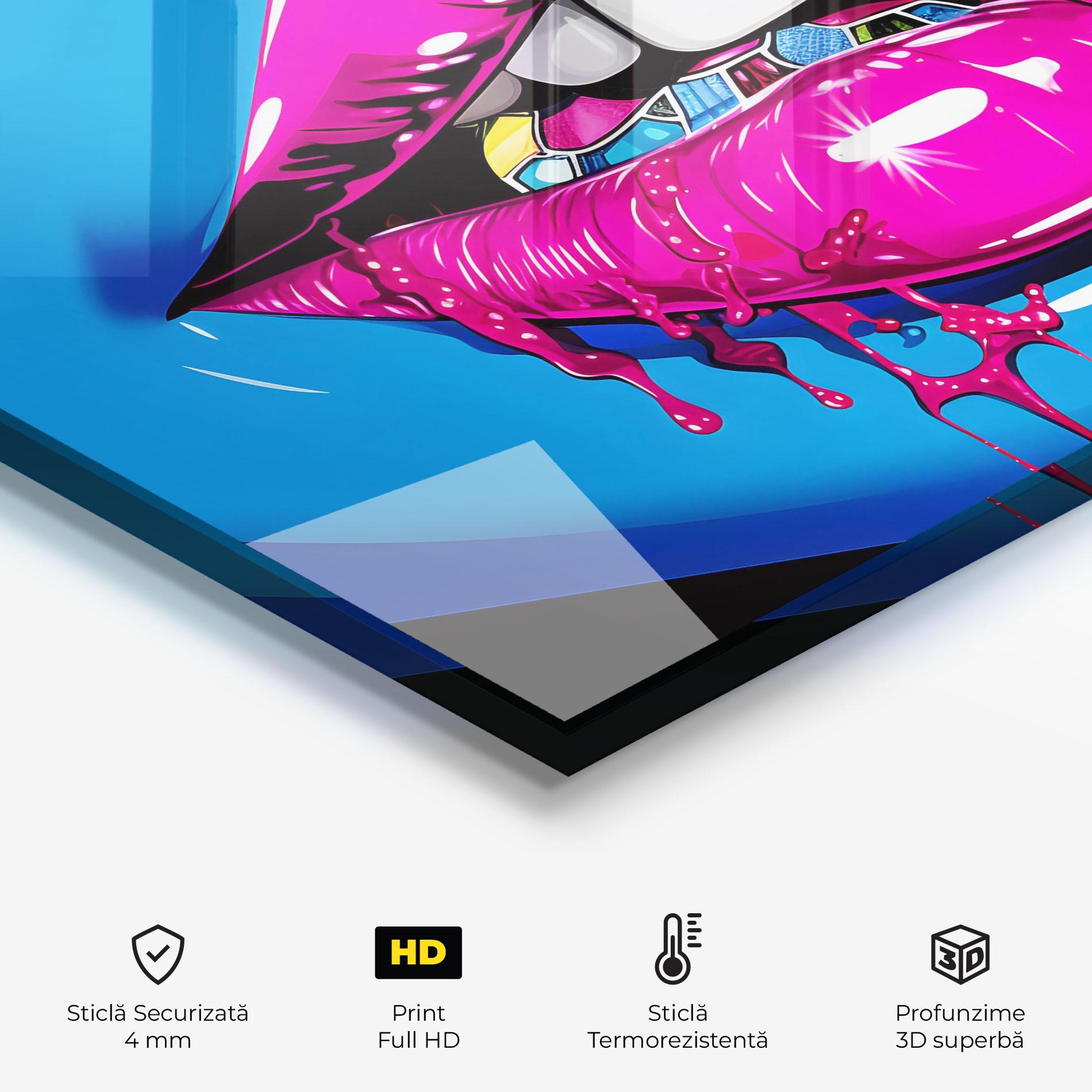 Panou Sticla Bucatarie Blue Pink Lips Art mockup 2