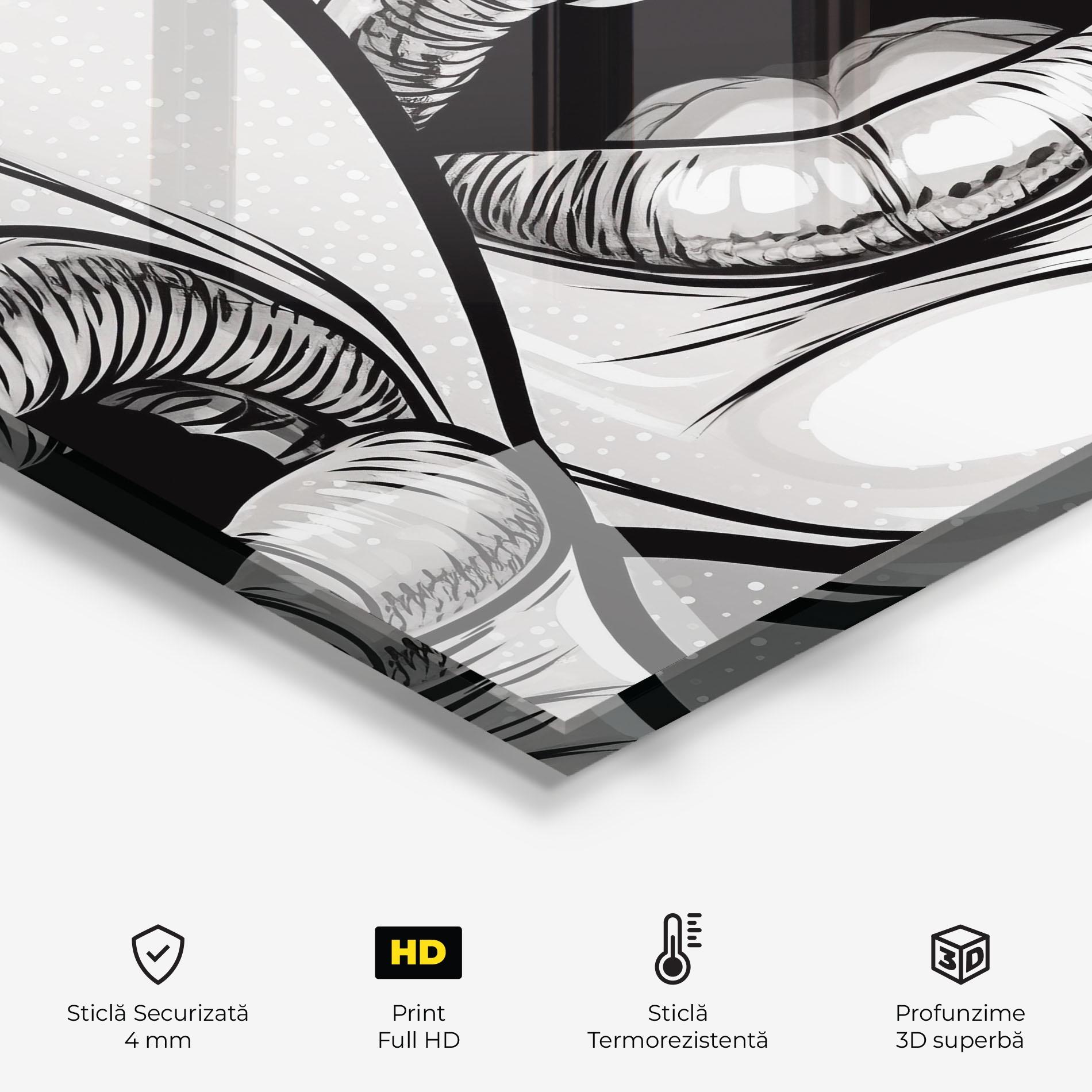 Panou Sticla Bucatarie Comic Book Lips mockup 2