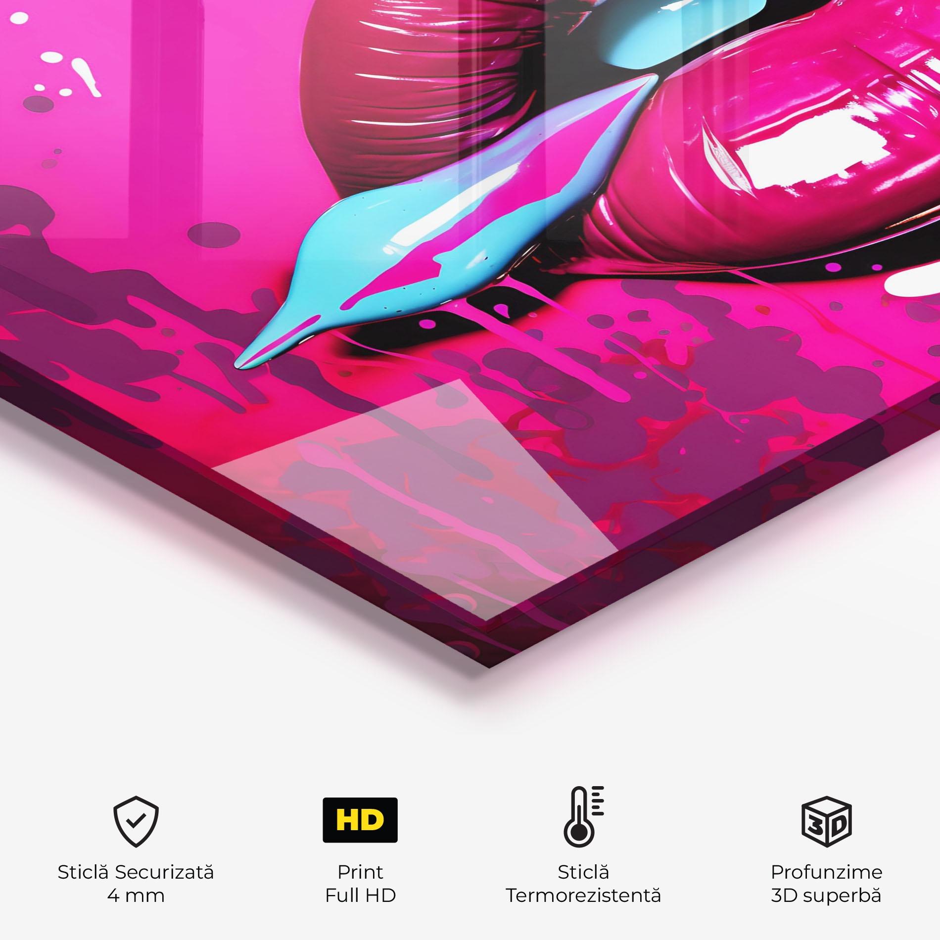Panou Sticla Bucatarie Dark Pink Lips Art mockup 2