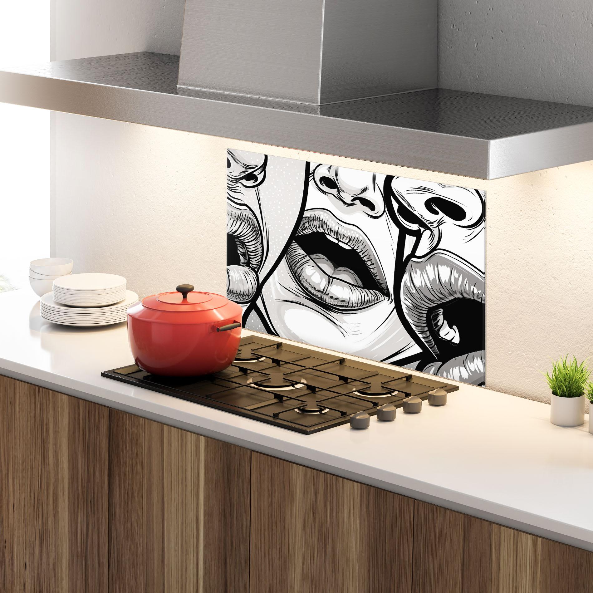 Panou Sticla Bucatarie Comic Book Lips mockup 4