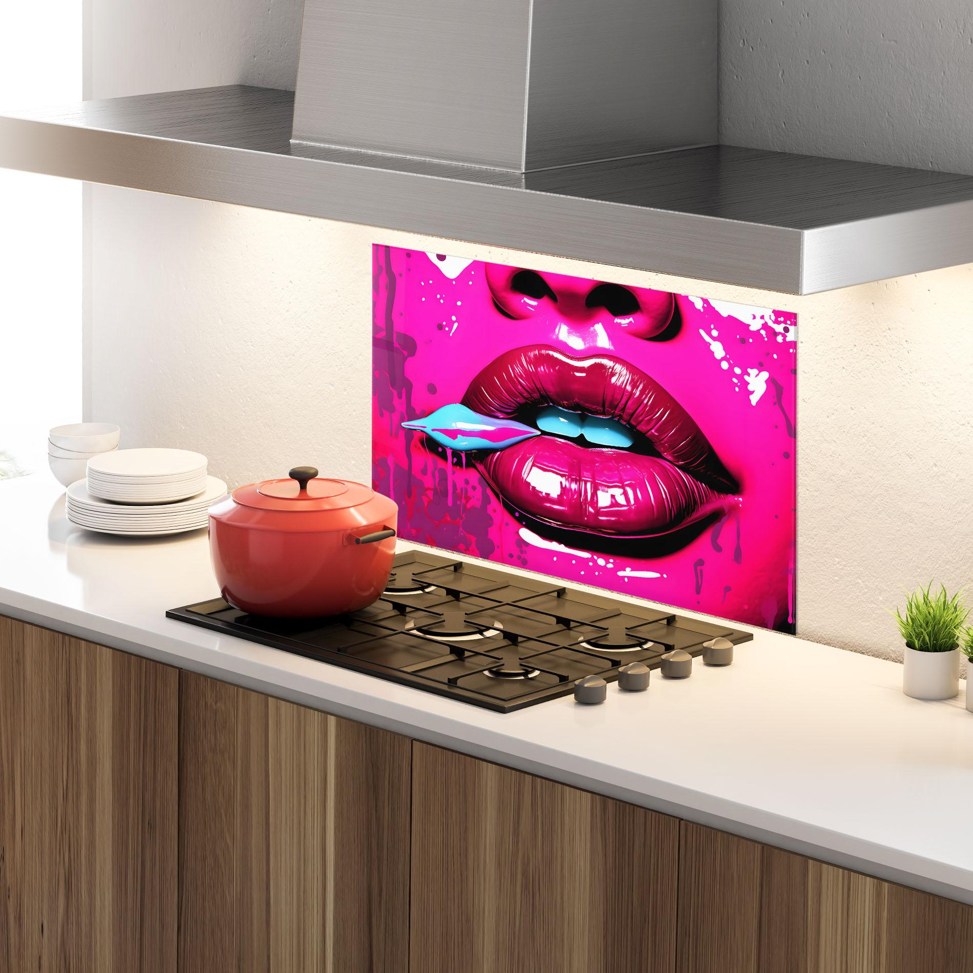 Panou Sticla Bucatarie Dark Pink Lips Art mockup 4