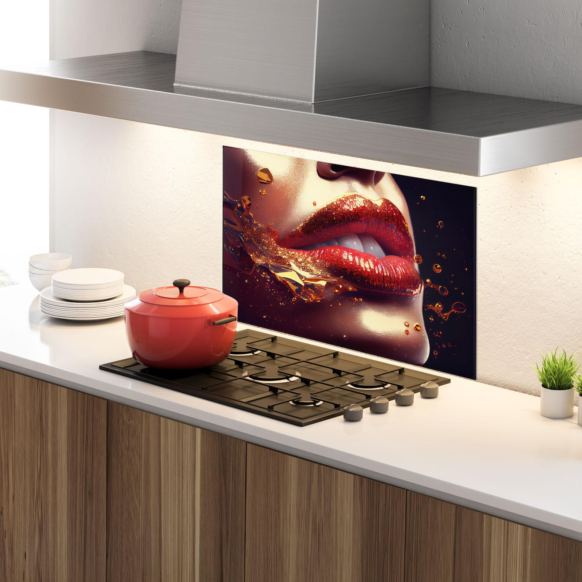 Panou Sticla Bucatarie Gold Glitter Lips mockup 4