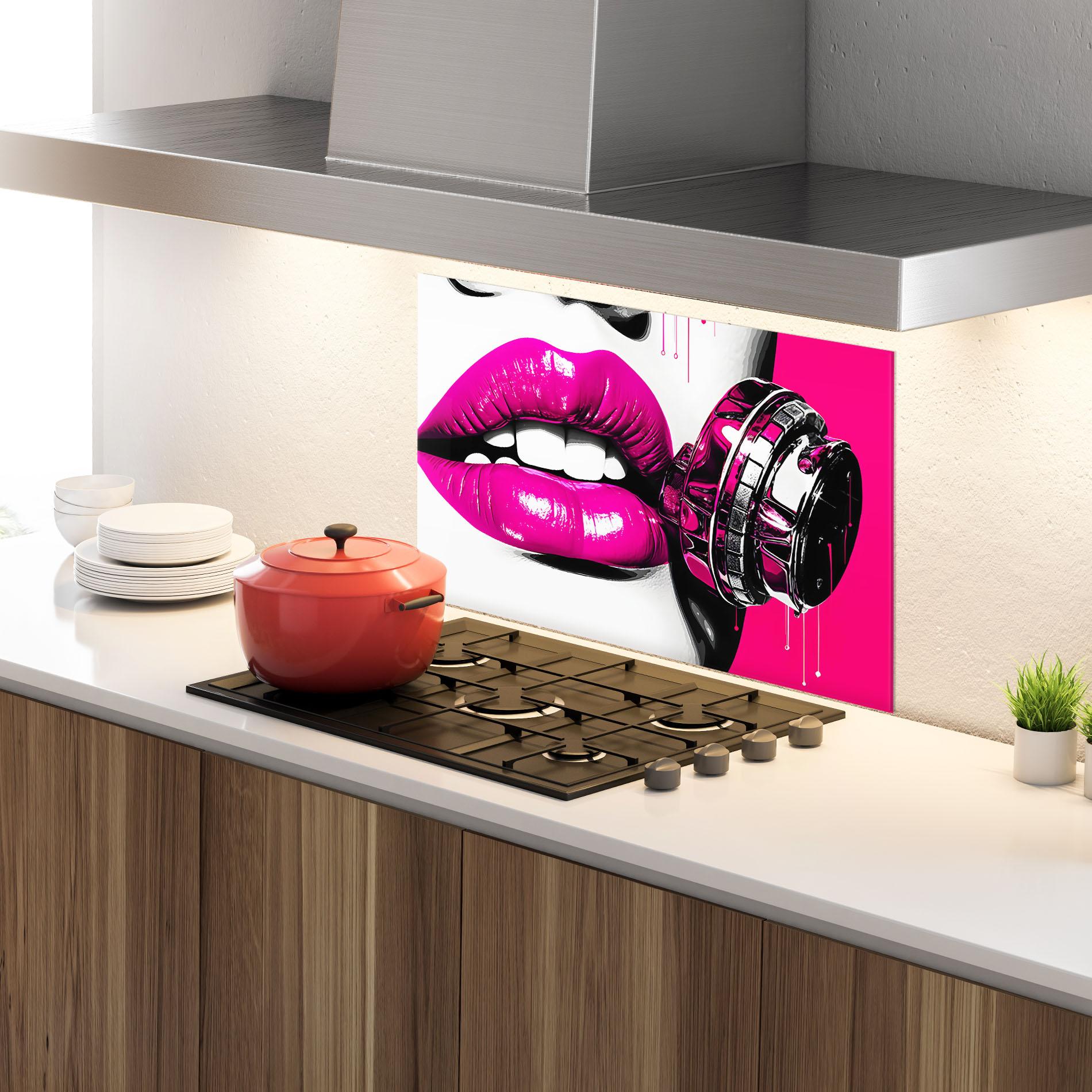 Panou Sticla Bucatarie Hot Pink Lips mockup 4