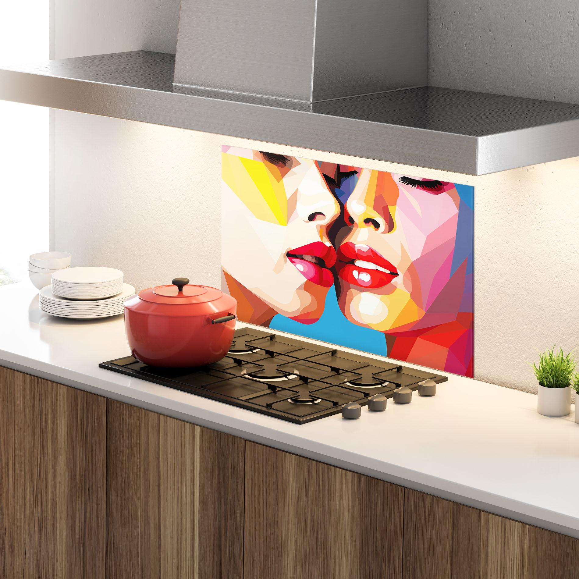 Panou Sticla Bucatarie Lips Kissing mockup 4