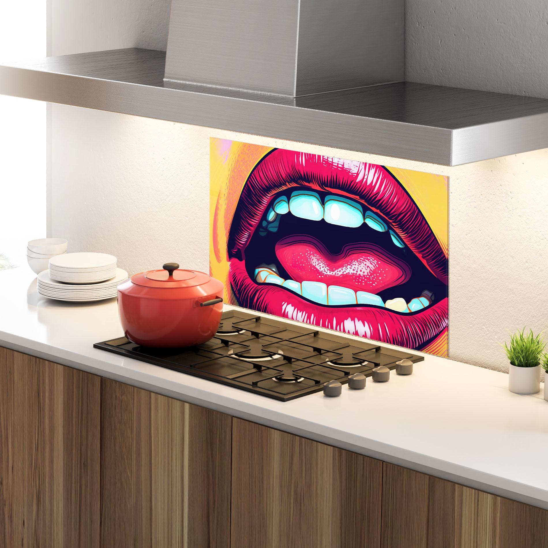 Panou Sticla Bucatarie Lips Pop Art mockup 4