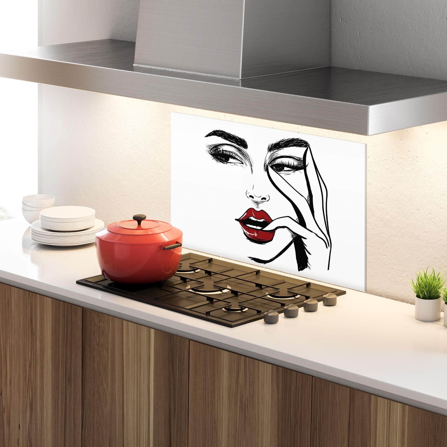 Panou Sticla Bucatarie Red Lips Looking mockup 4
