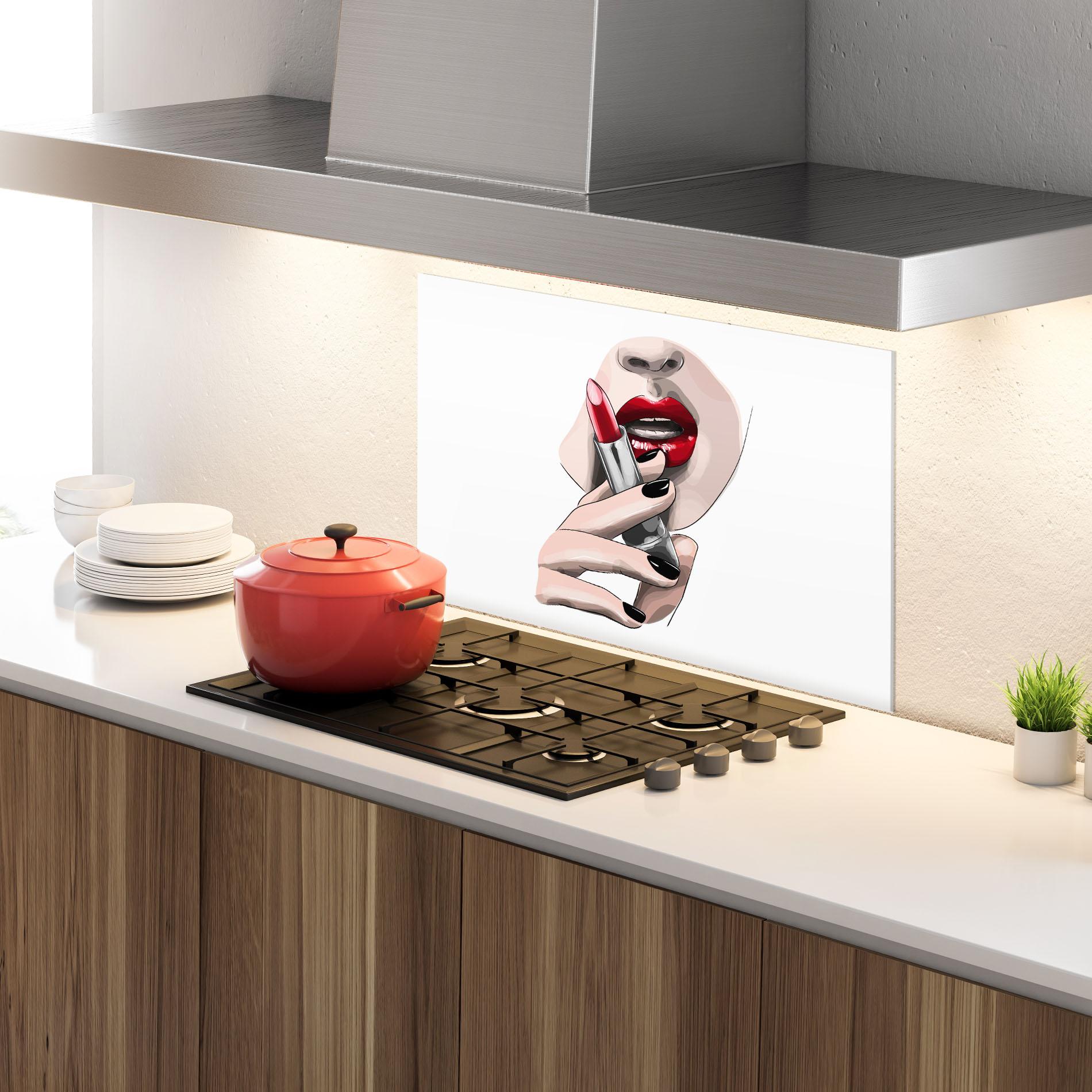 Panou Sticla Bucatarie Red Lipstick mockup 4