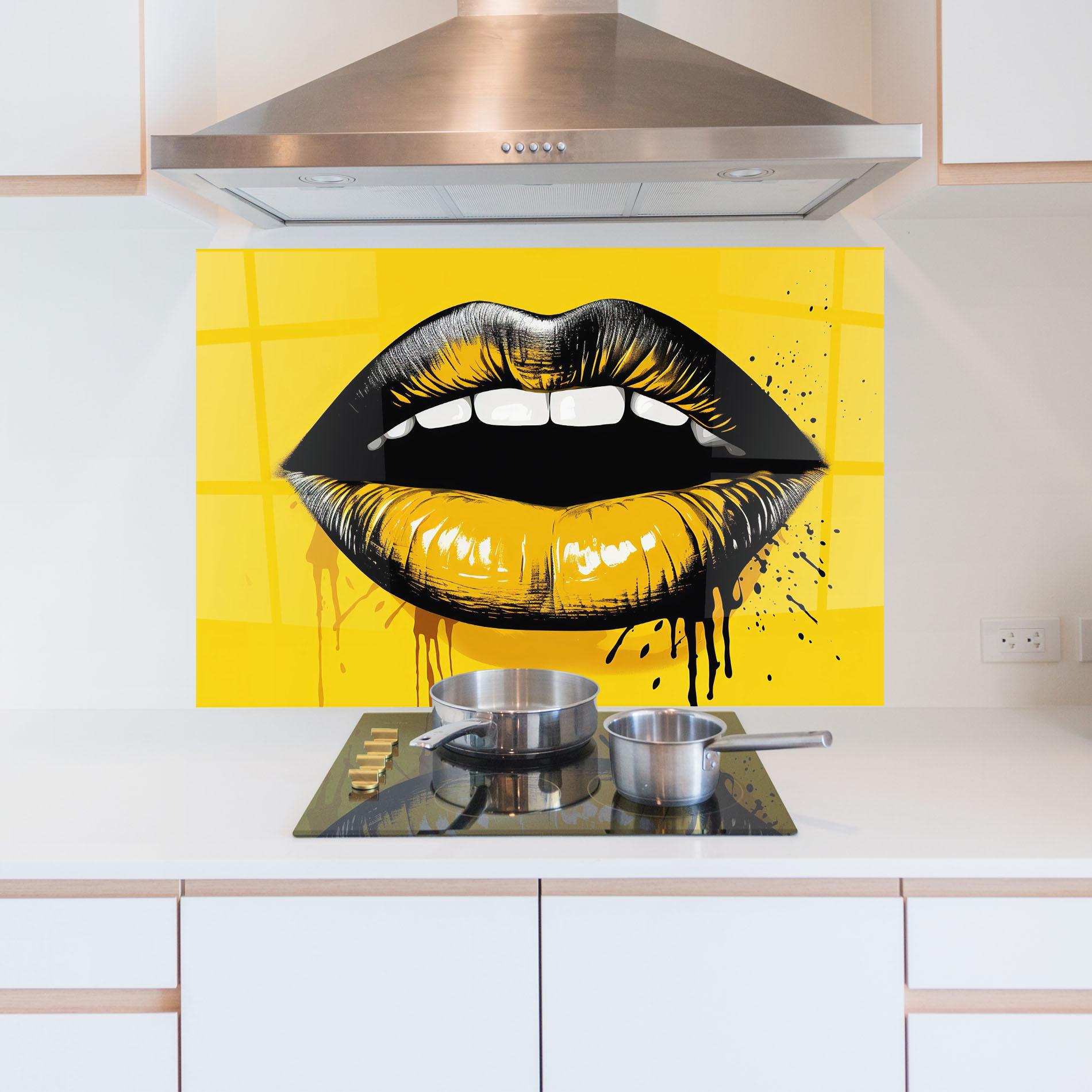 Panou Sticla Bucatarie Black Yellow Lips mockup 5