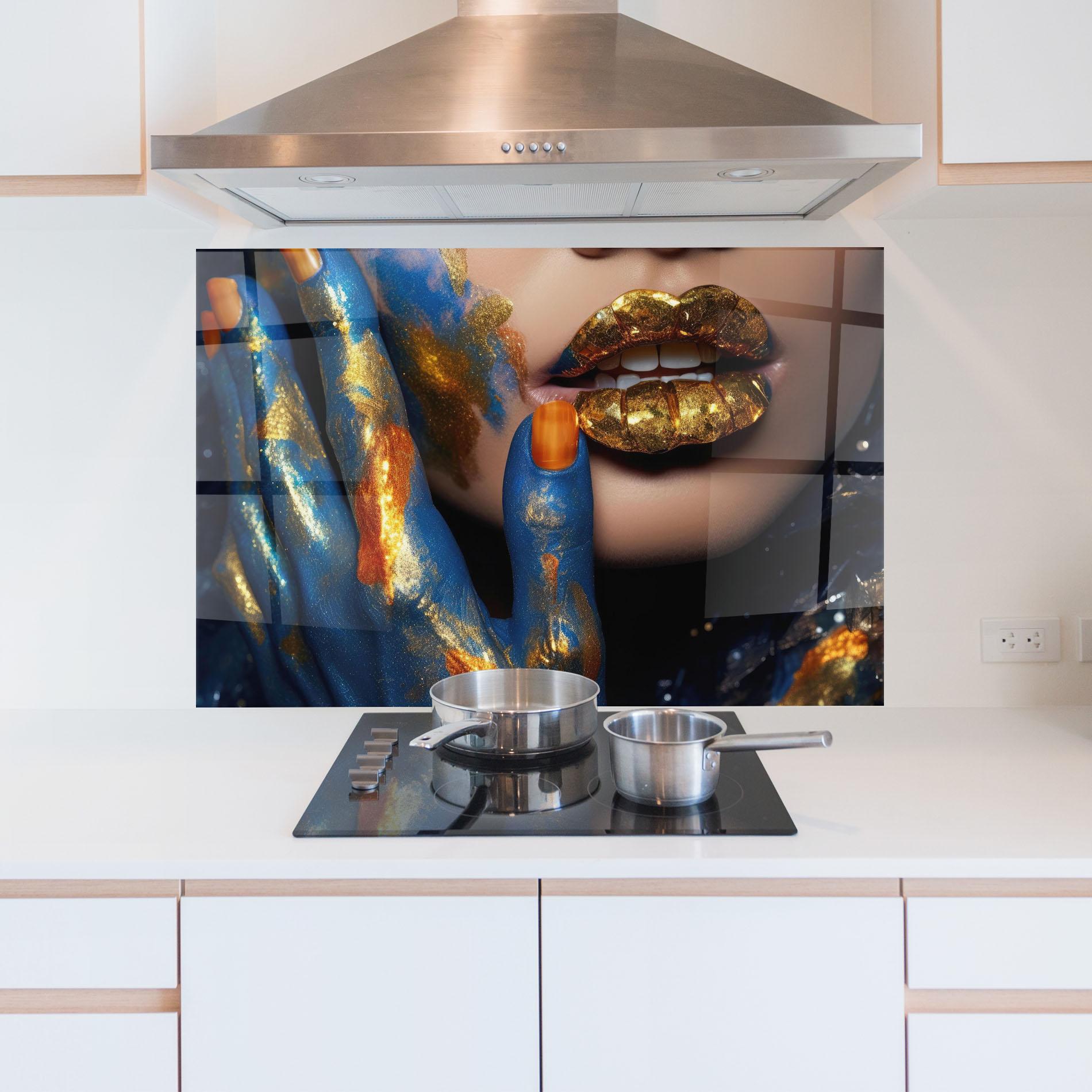 Panou Sticla Bucatarie Blue Hand Lips mockup 5