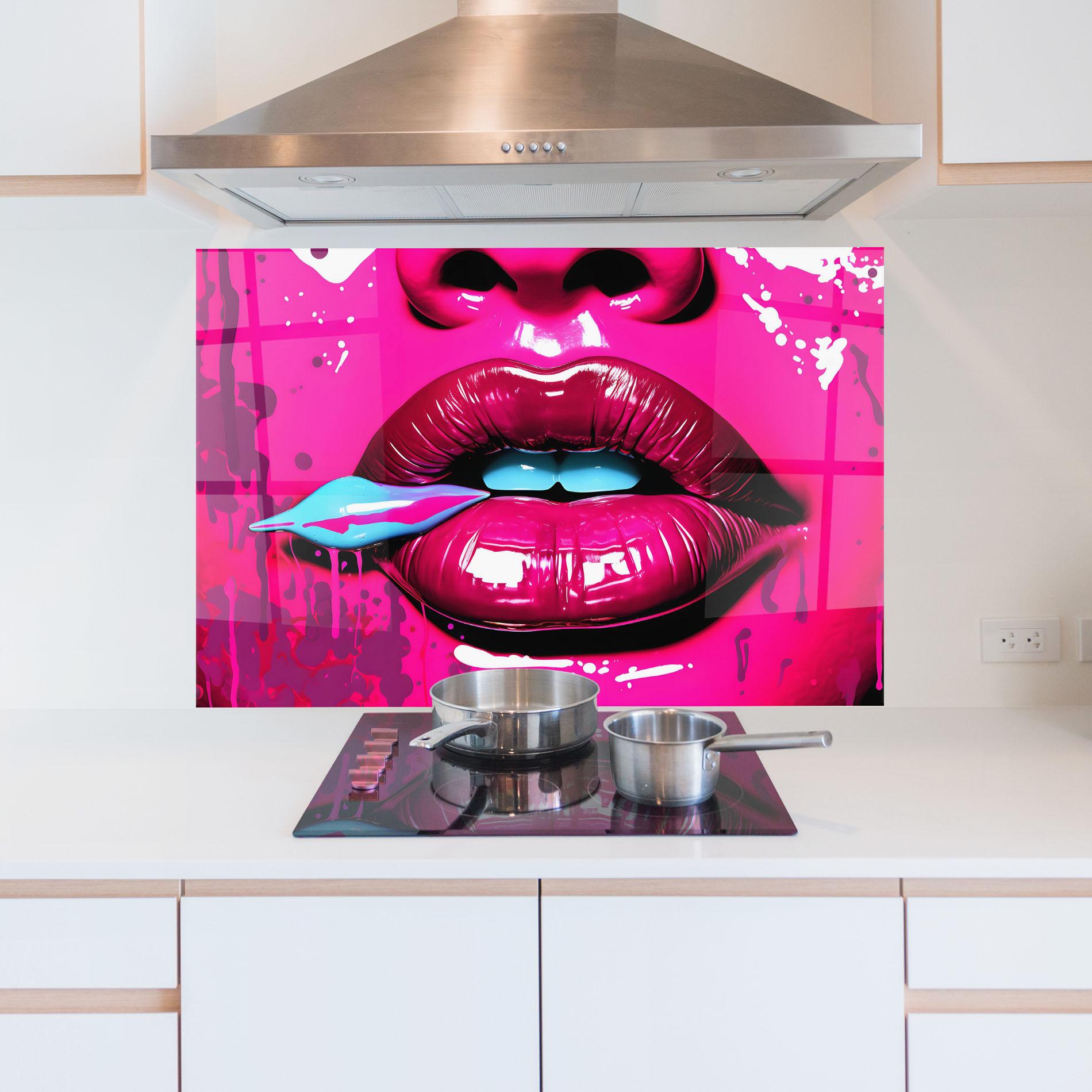 Panou Sticla Bucatarie Dark Pink Lips Art mockup 5