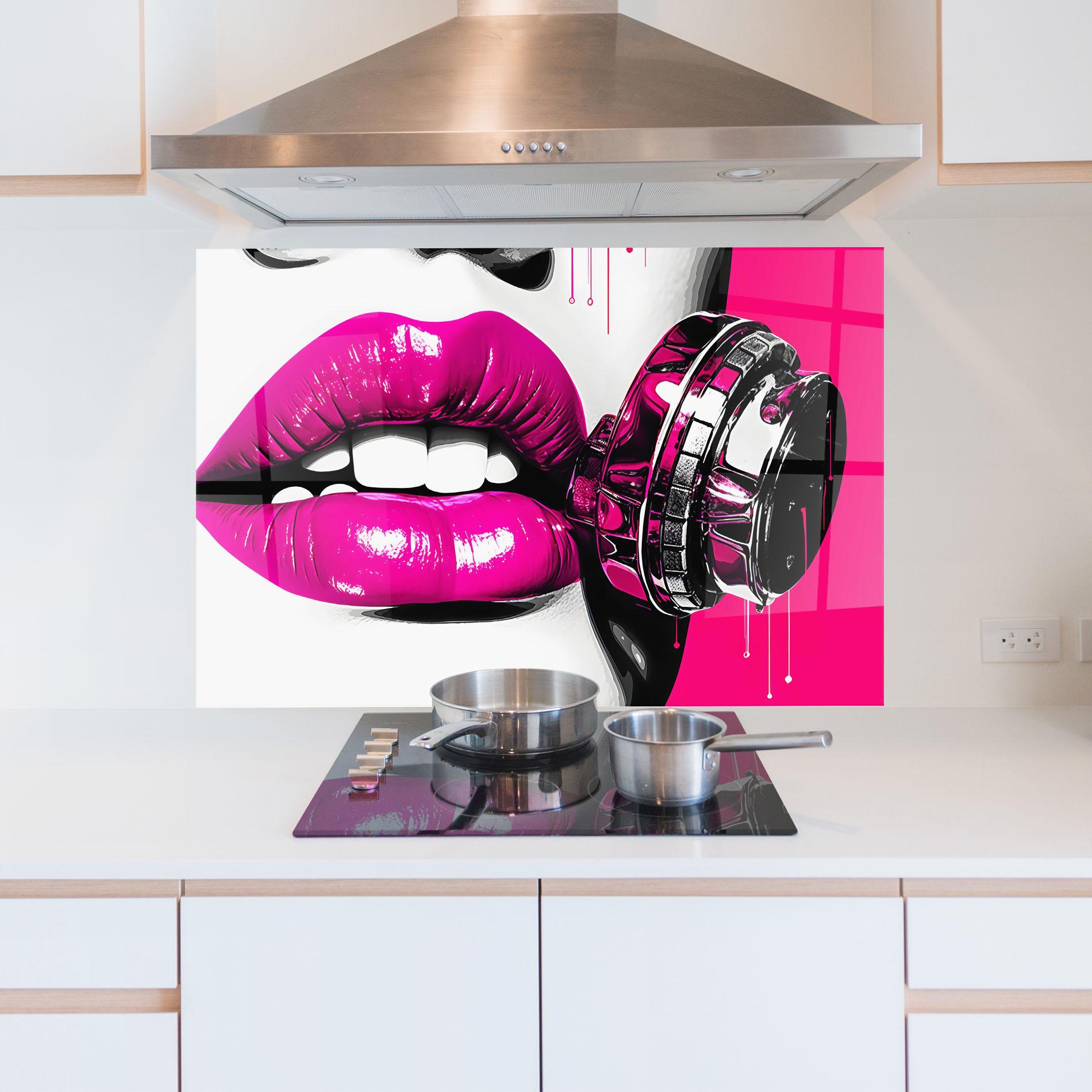 Panou Sticla Bucatarie Hot Pink Lips mockup 5