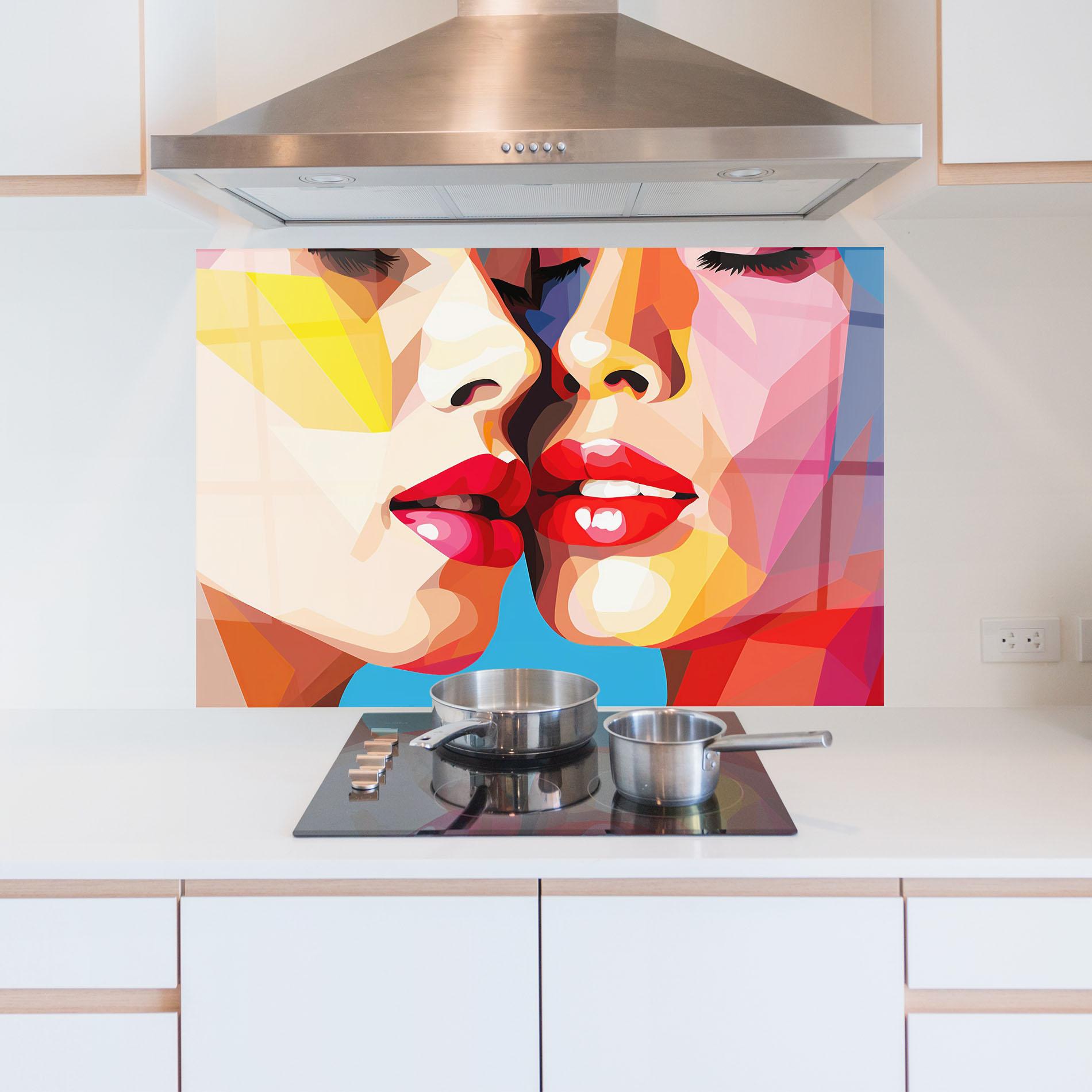 Panou Sticla Bucatarie Lips Kissing mockup 5