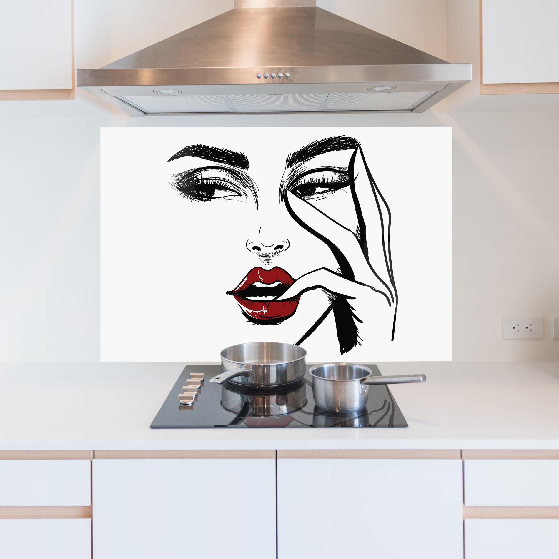Panou Sticla Bucatarie Red Lips Looking mockup 5
