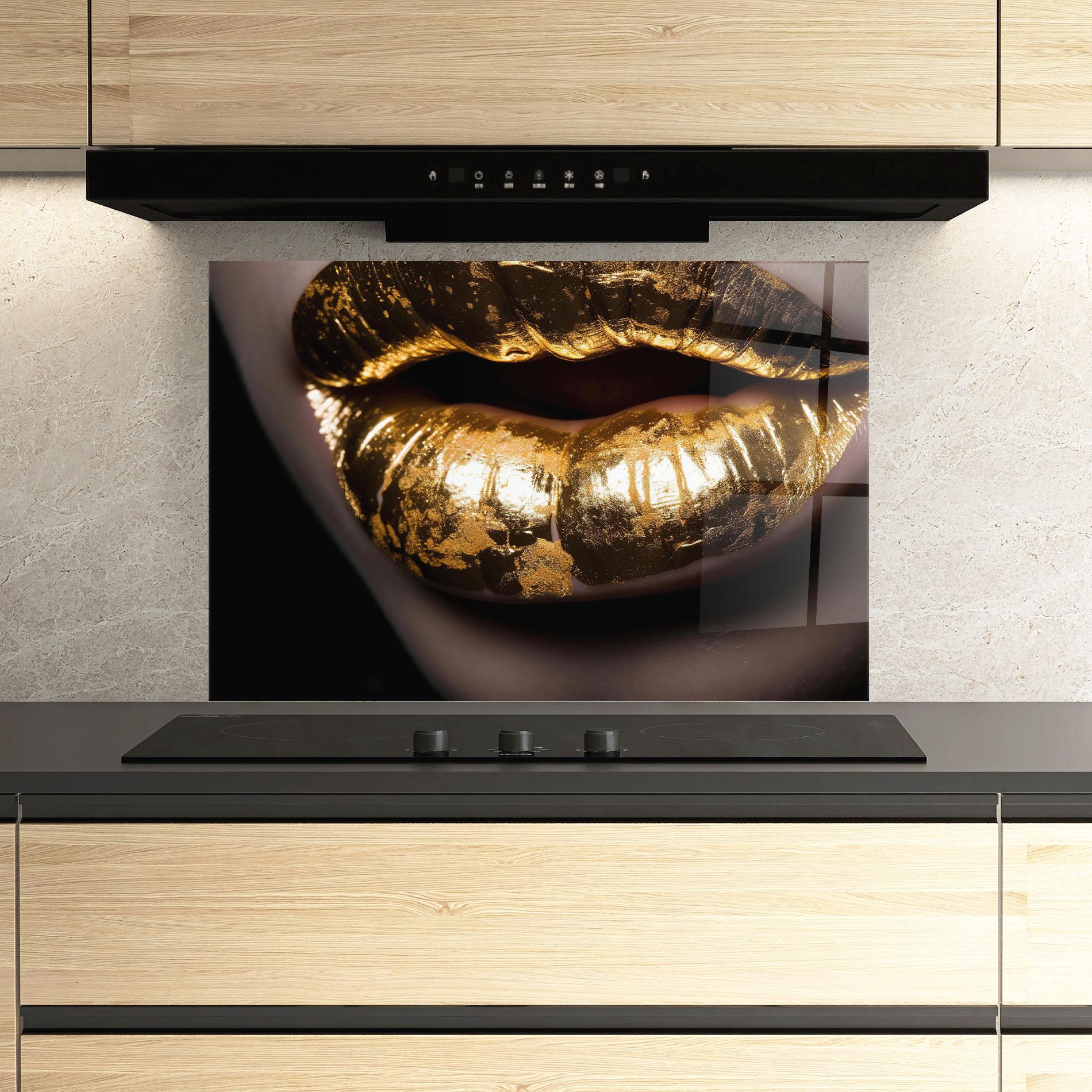 Panou Sticla Bucatarie Big Gold Lips mockup 3